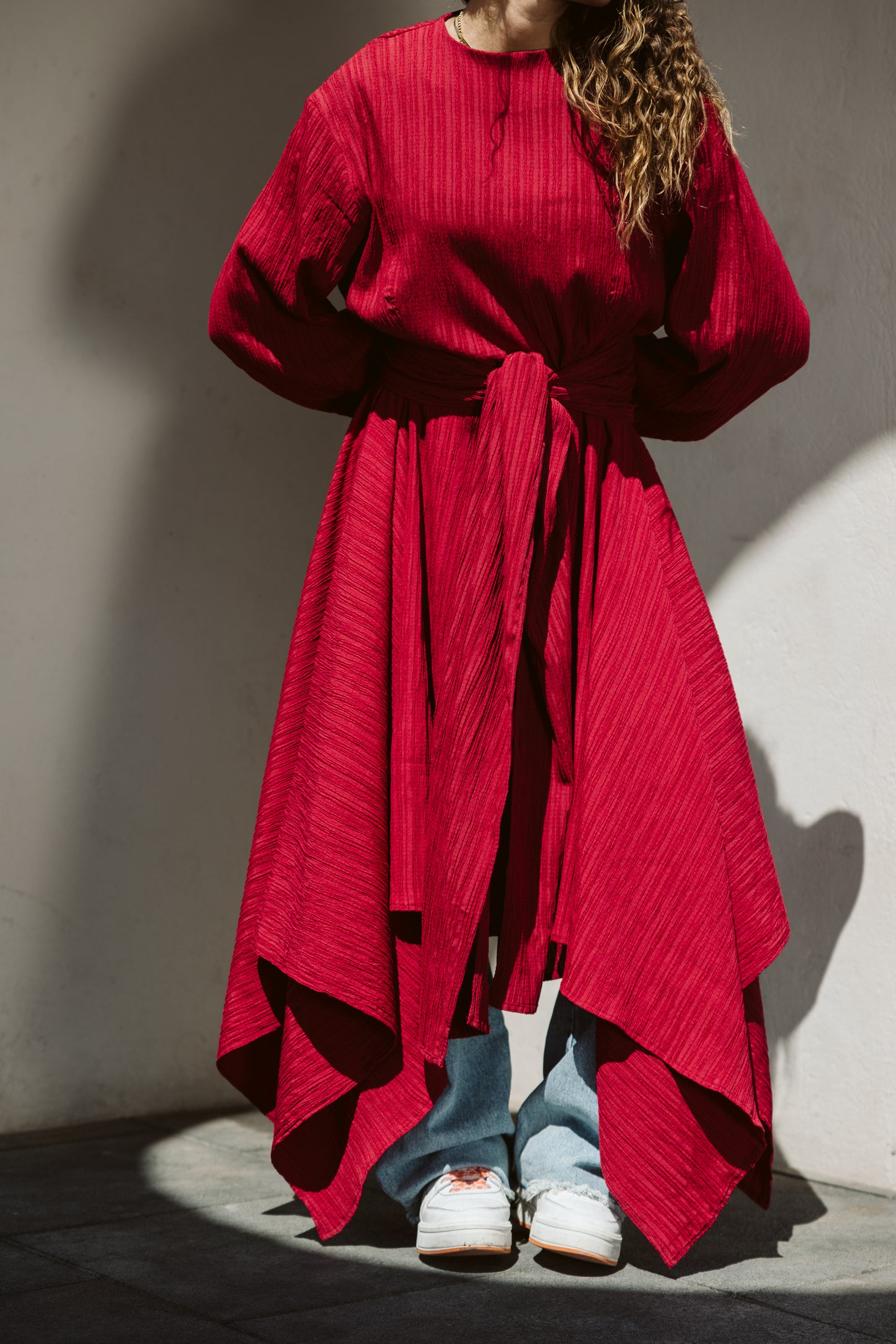 Asymmetrical dress in maroon