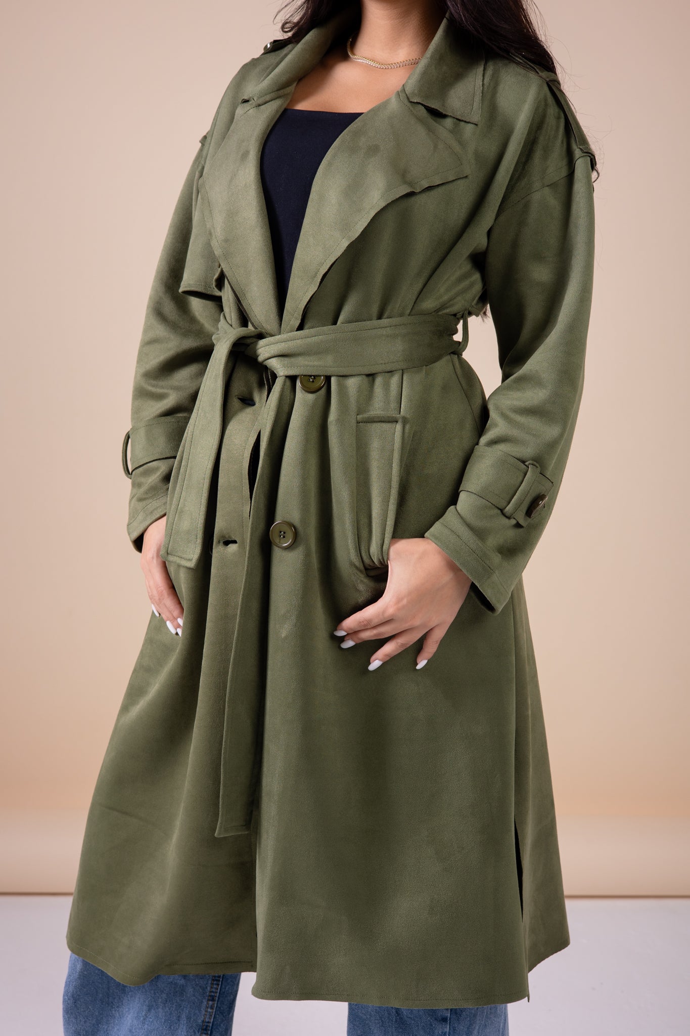 Suede manteau in olive