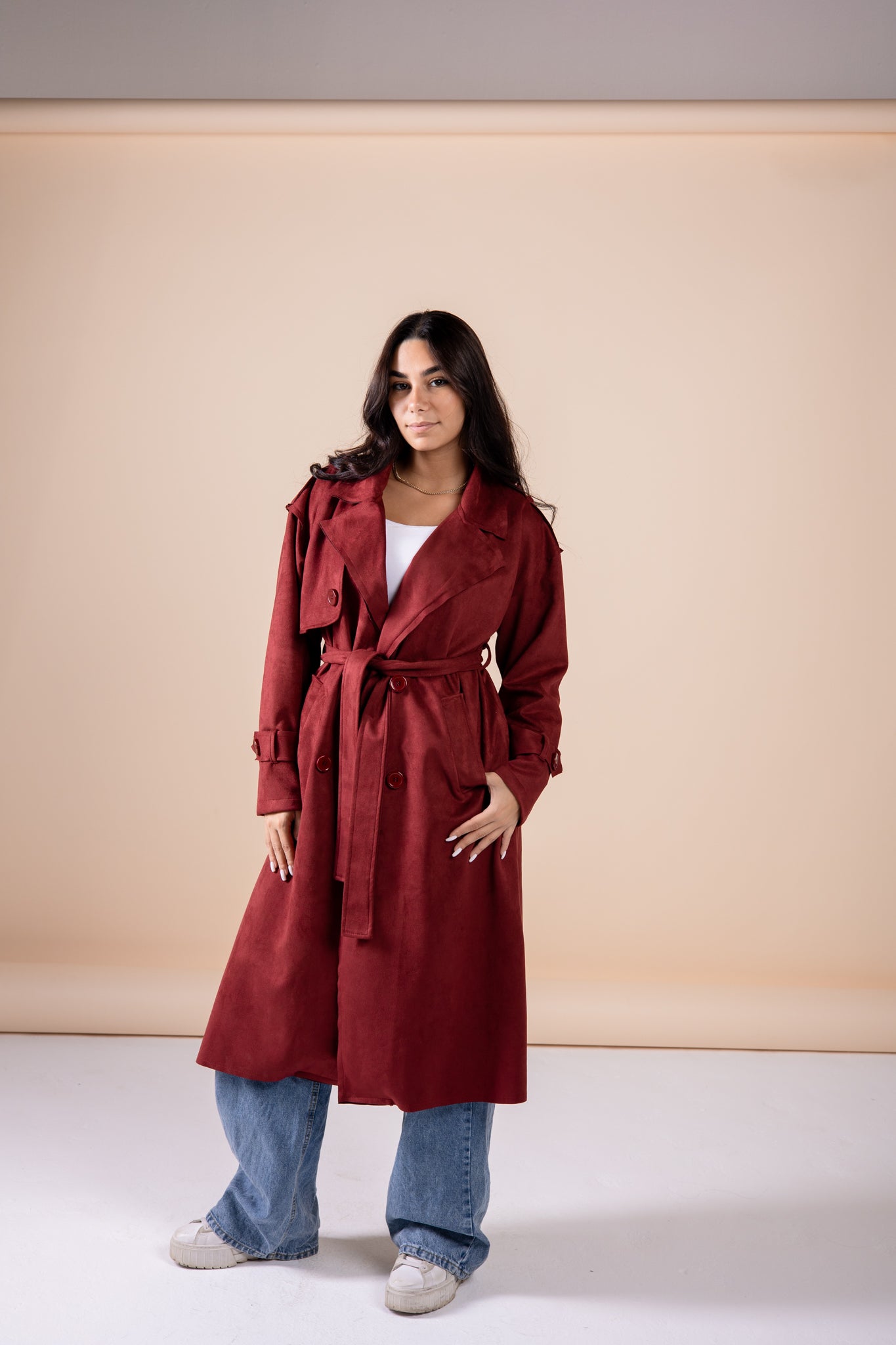 Suede manteau in maroon