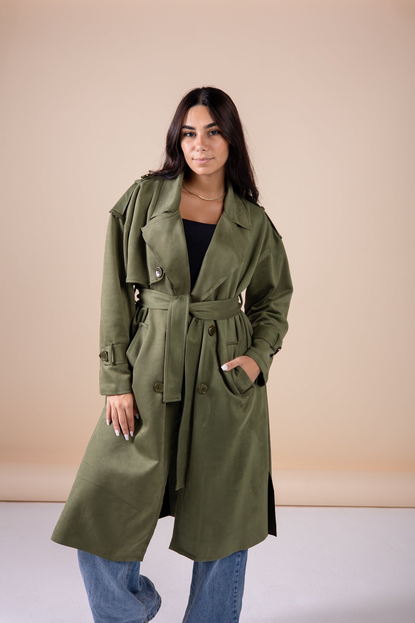 Suede manteau in olive