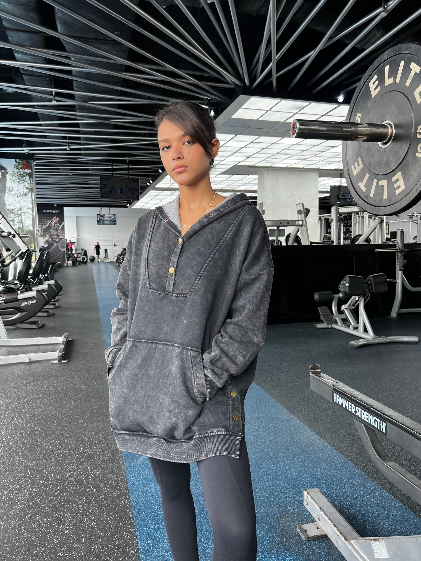 Washed hoodie in black