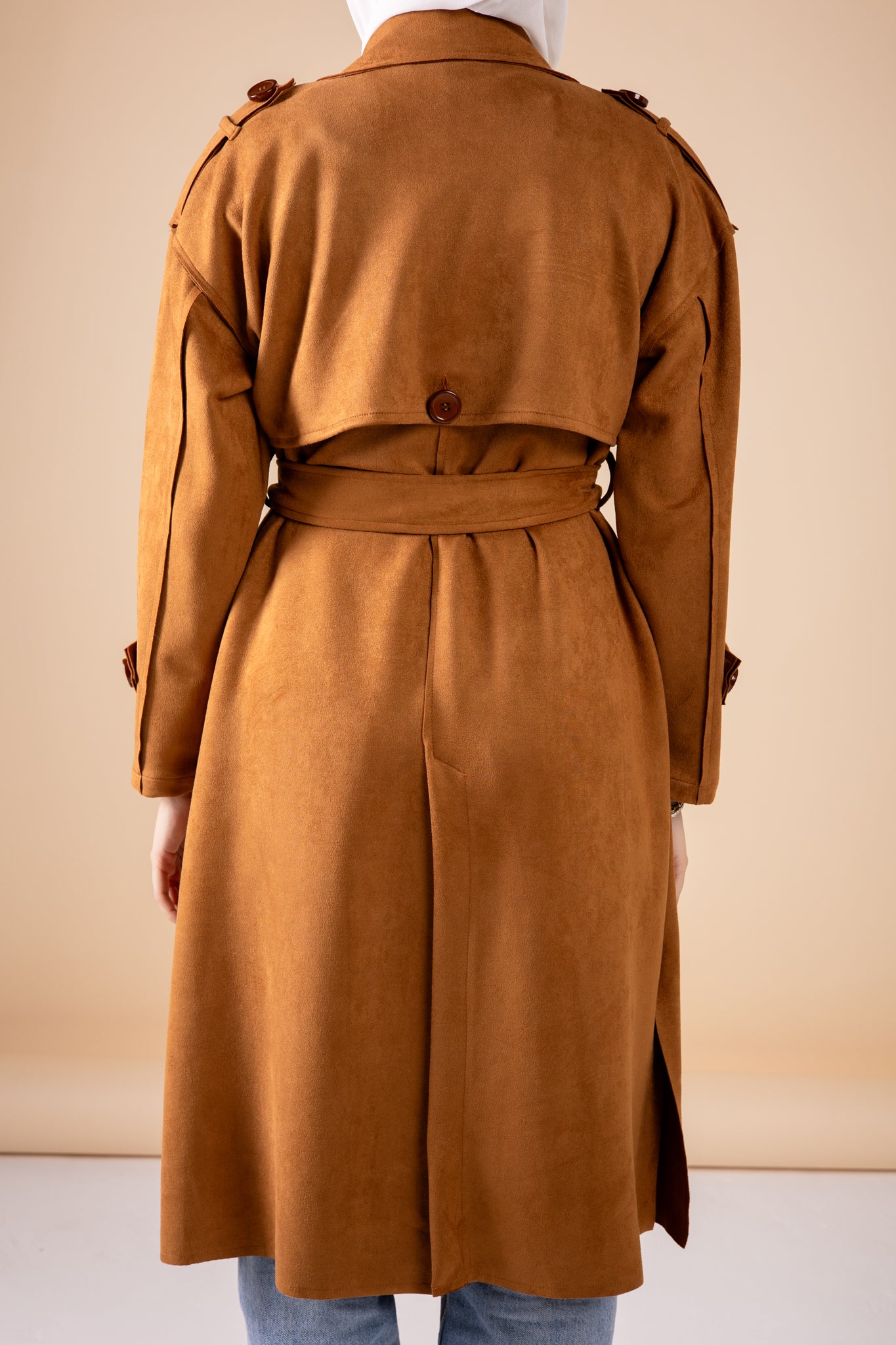 Suede manteau in camel