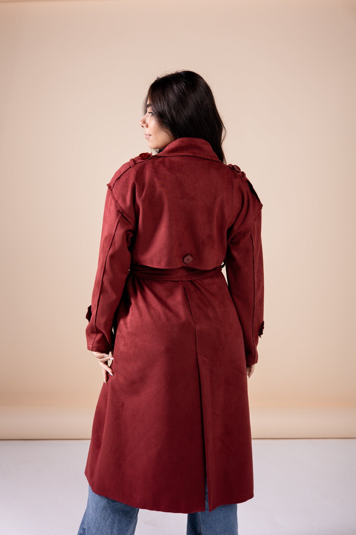 Suede manteau in maroon