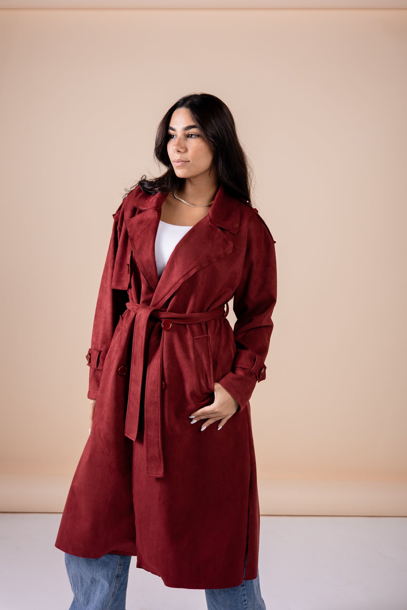 Suede manteau in maroon