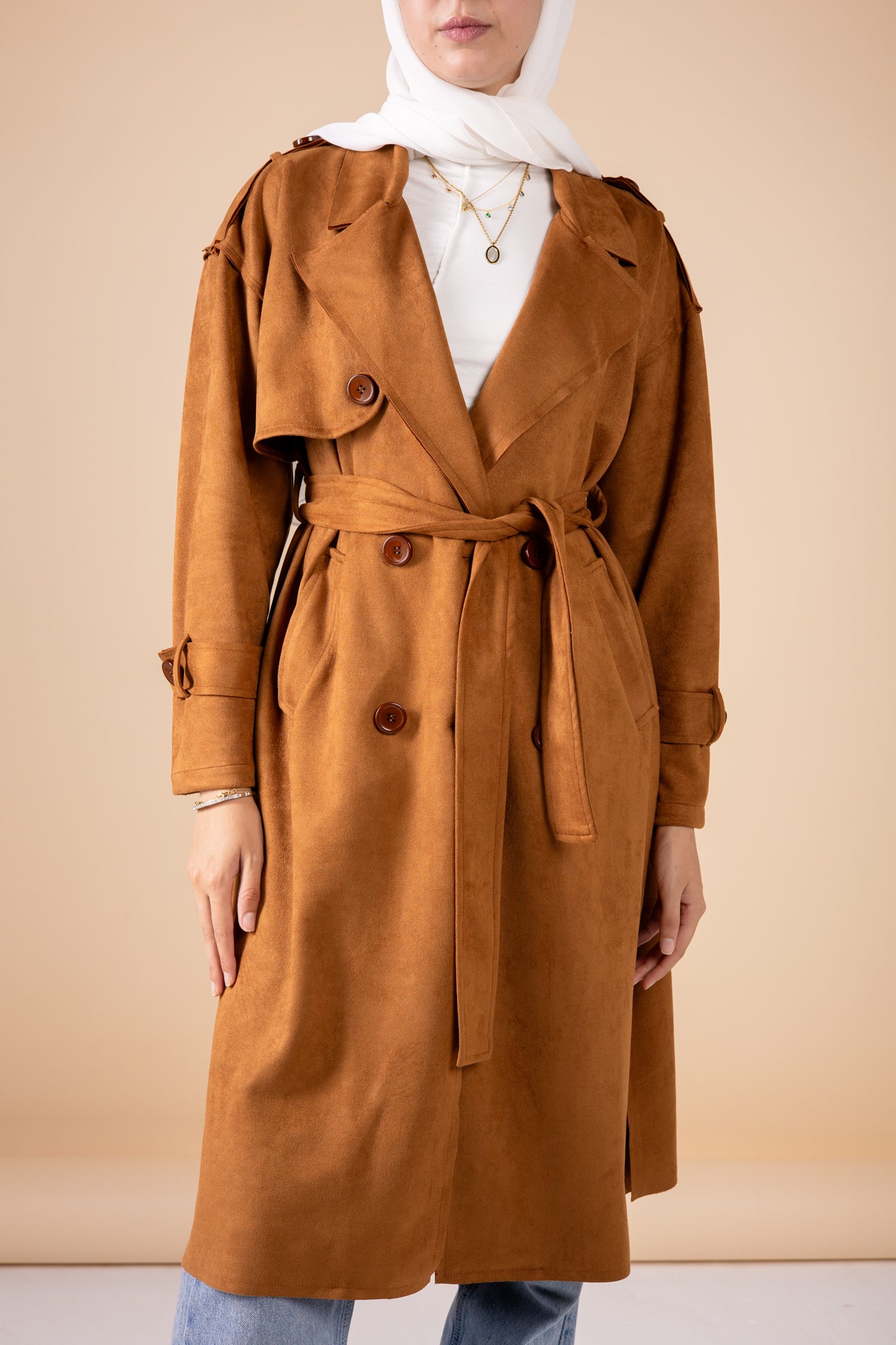 Suede manteau in camel