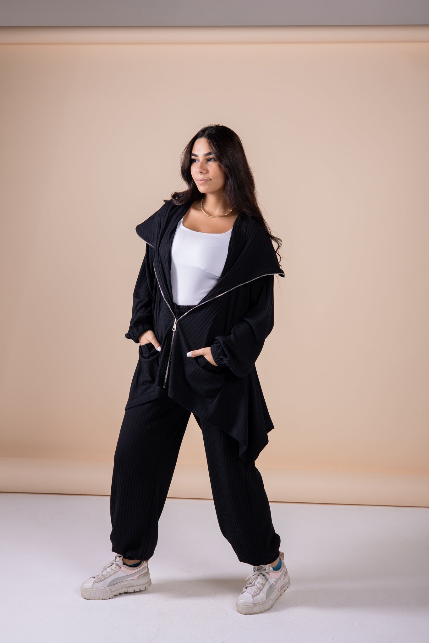 The asymmetrical set in black pre order