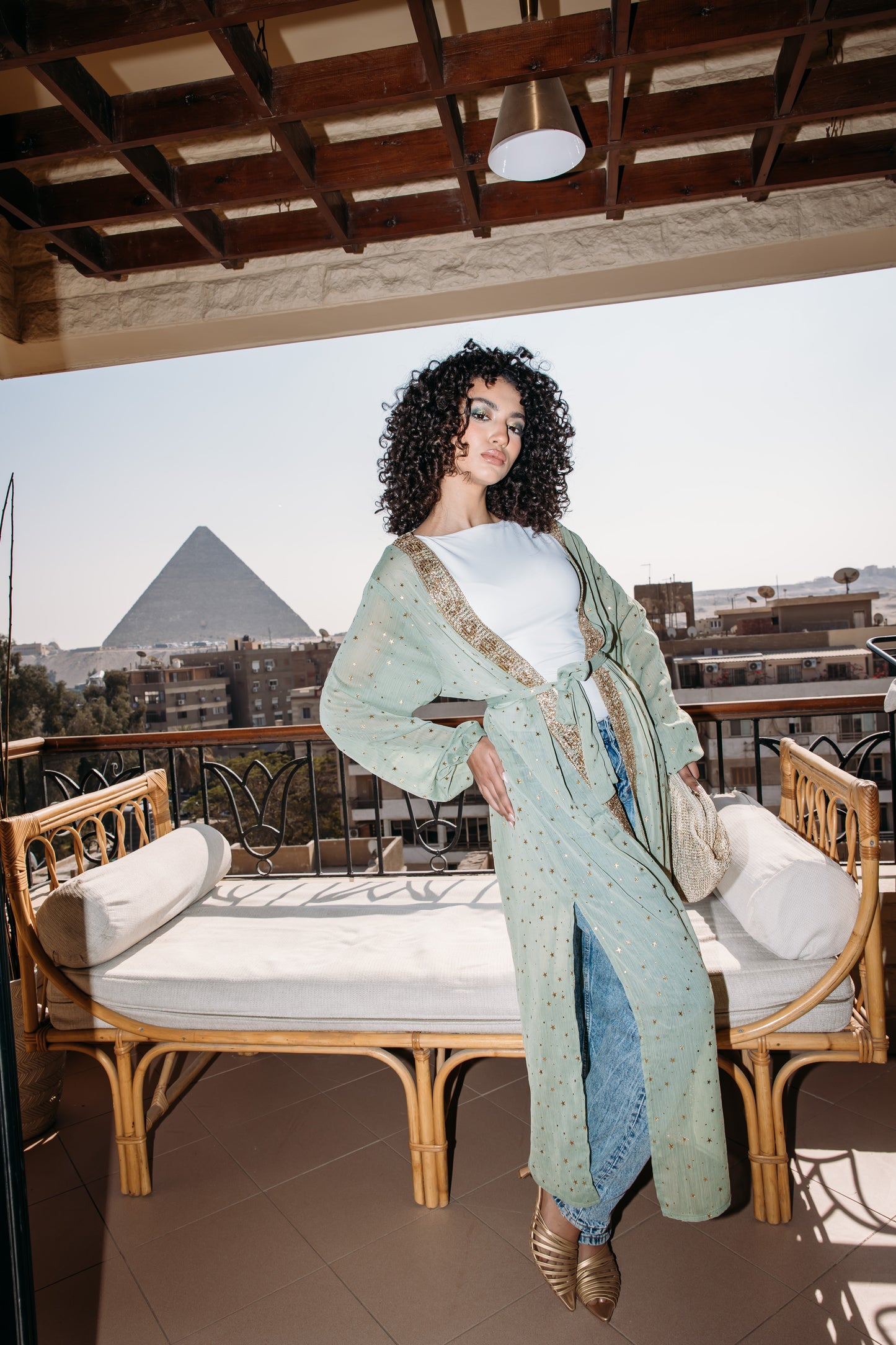 The leading lady stars kaftan in lime green