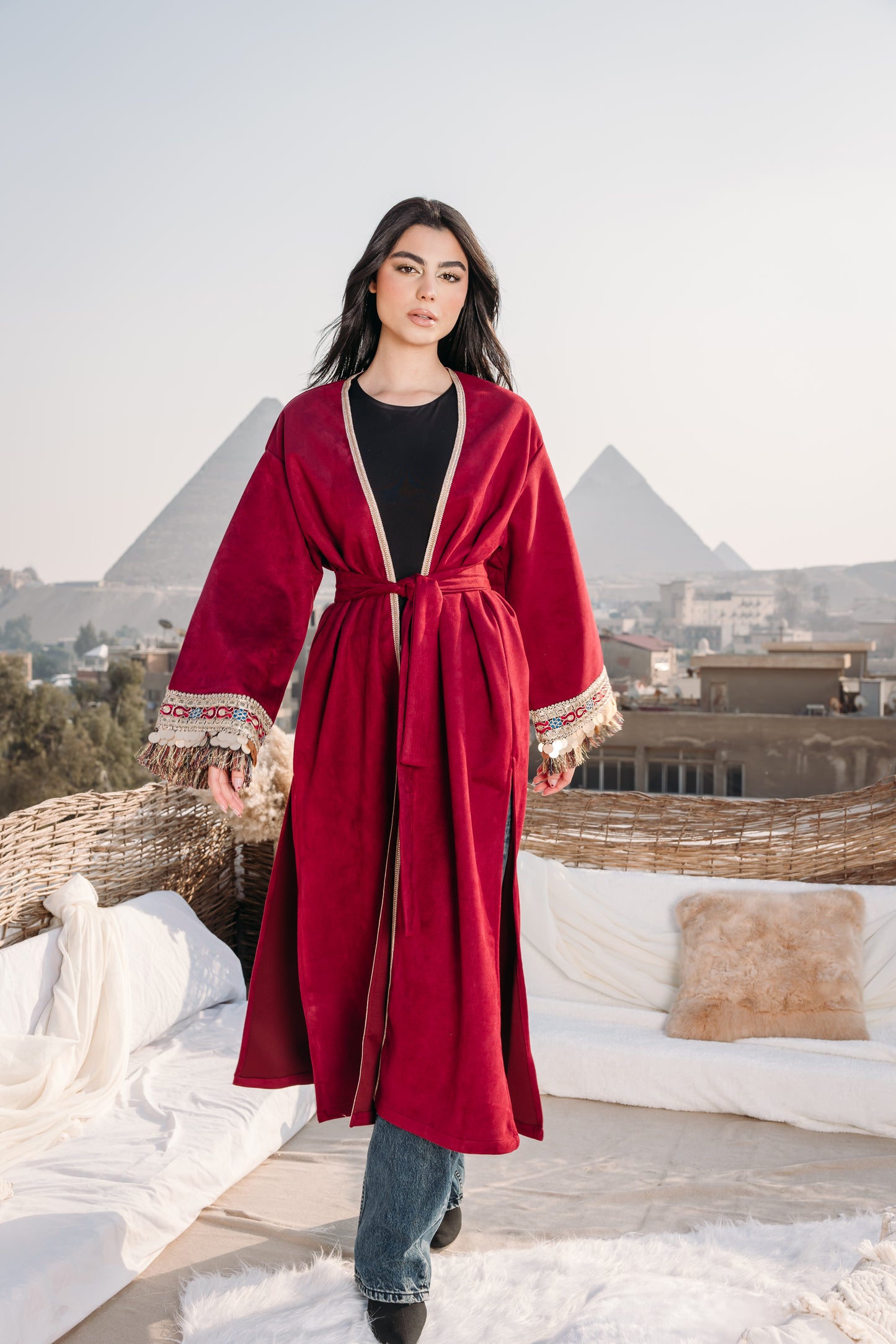 Indie suede kaftan in maroon