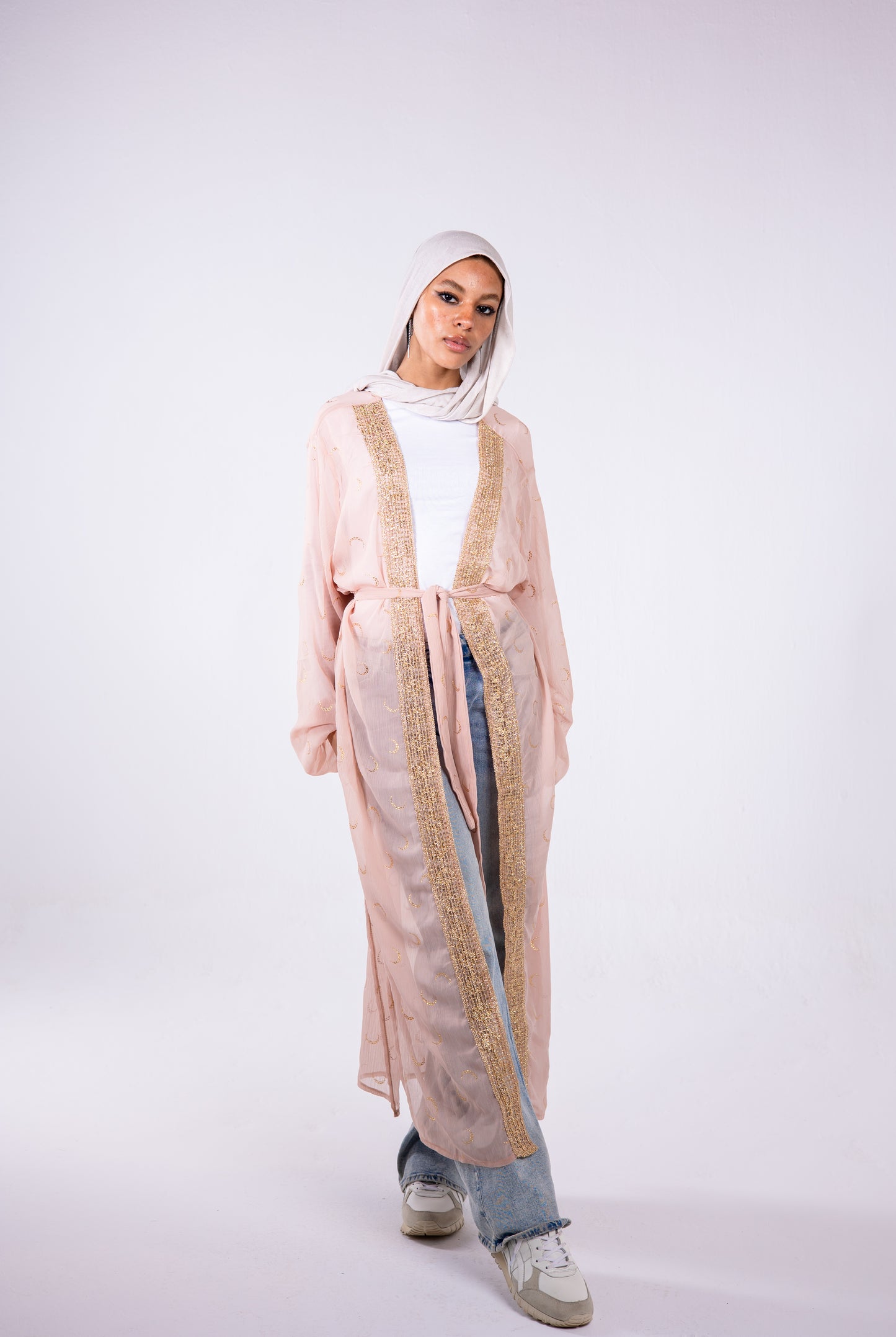 The crescent kaftan in powder pink