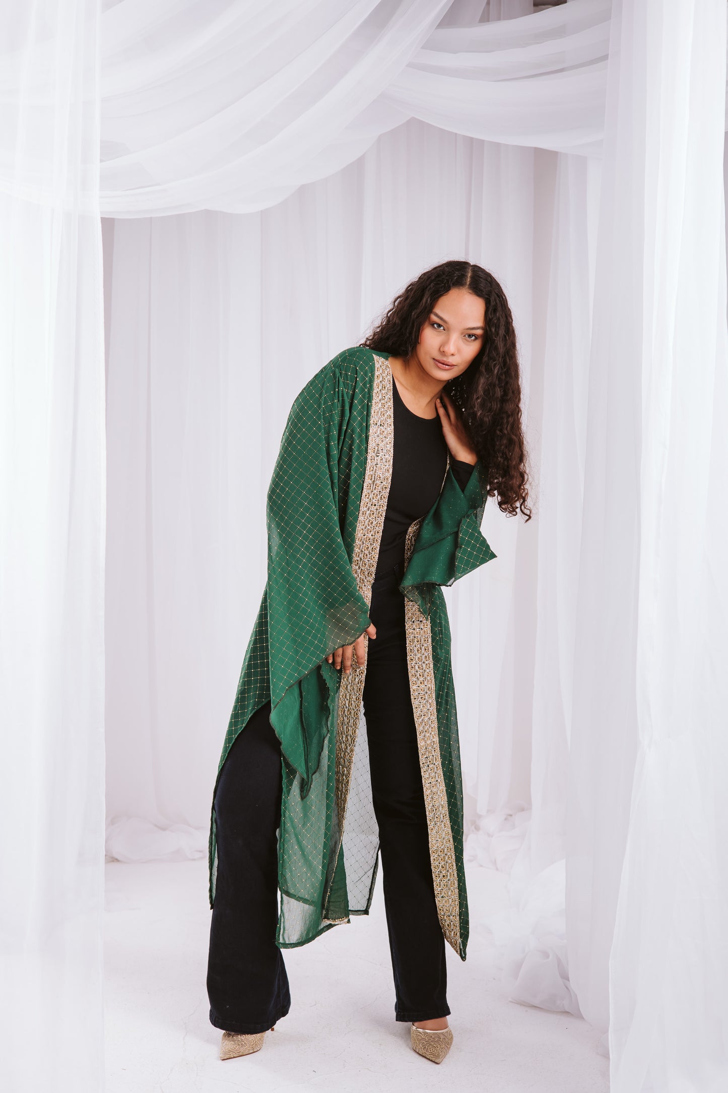 Dotted kaftan in green