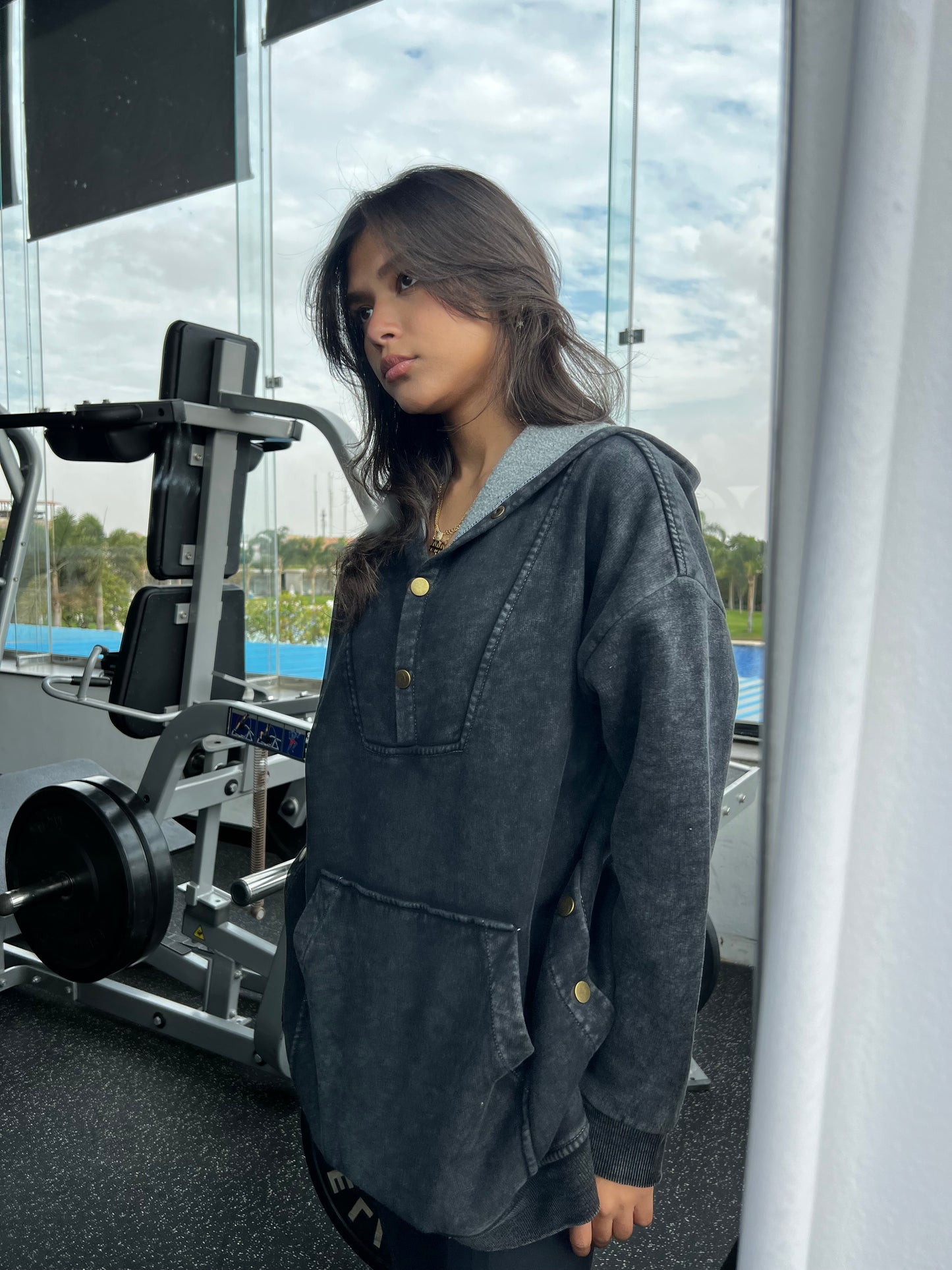 Washed hoodie in black