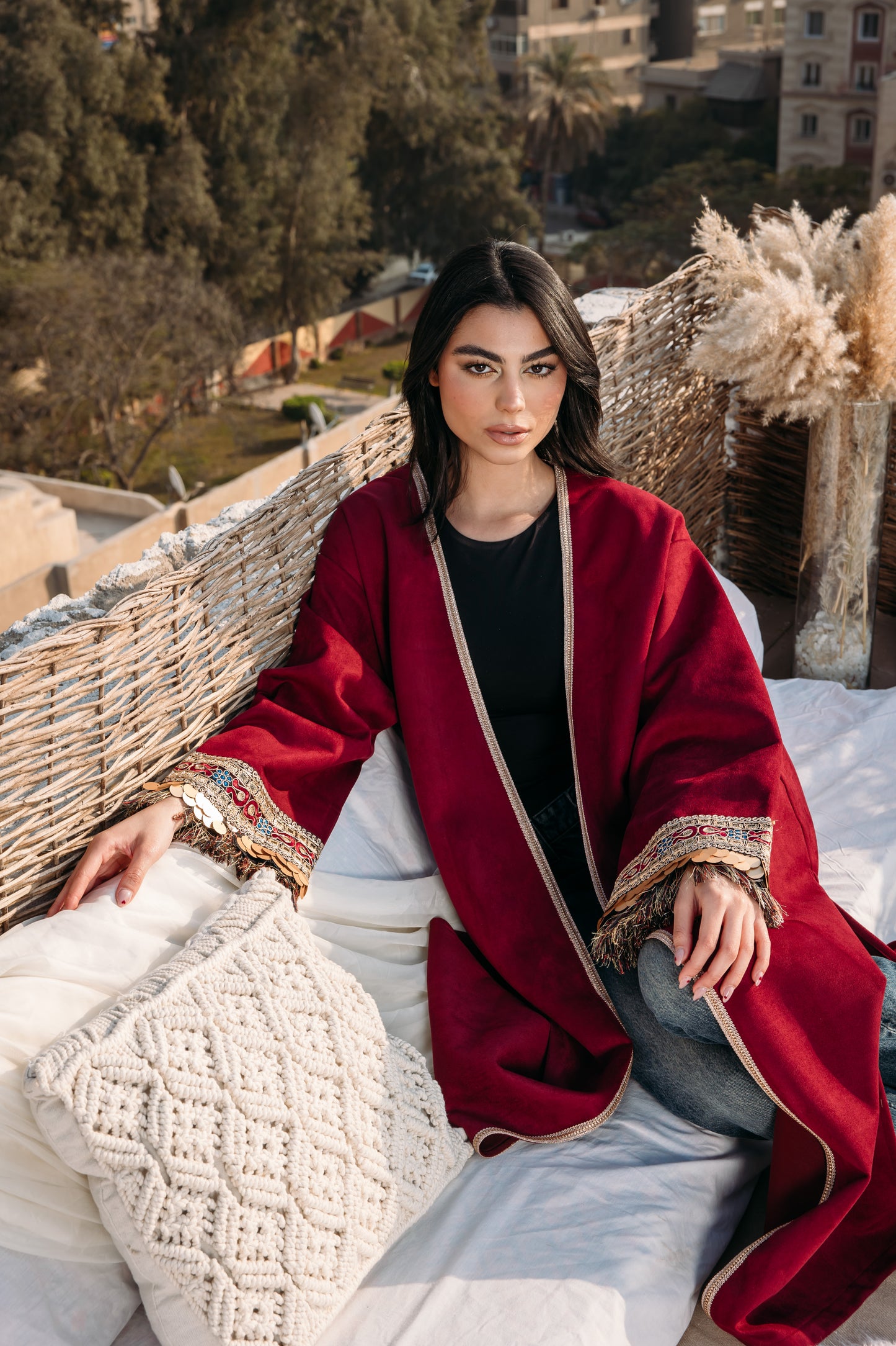 Indie suede kaftan in maroon