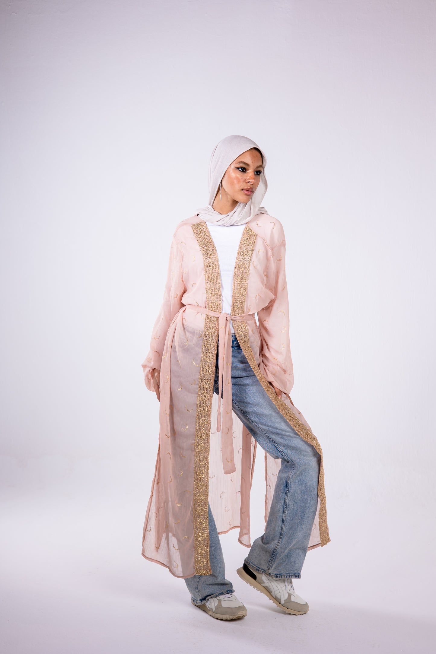 The crescent kaftan in powder pink
