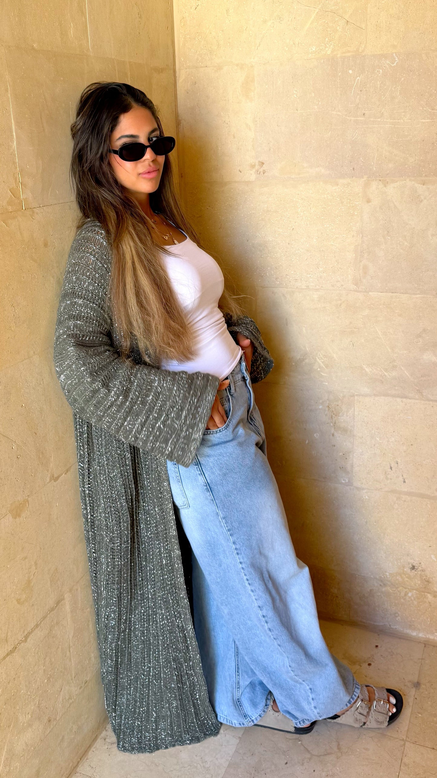 Knit cardigan in olive