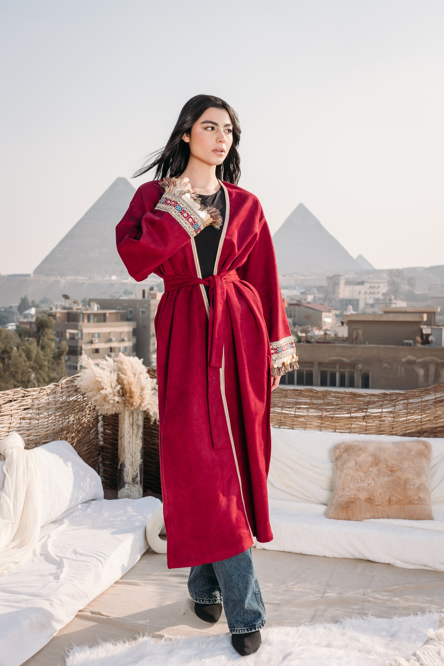 Indie suede kaftan in maroon