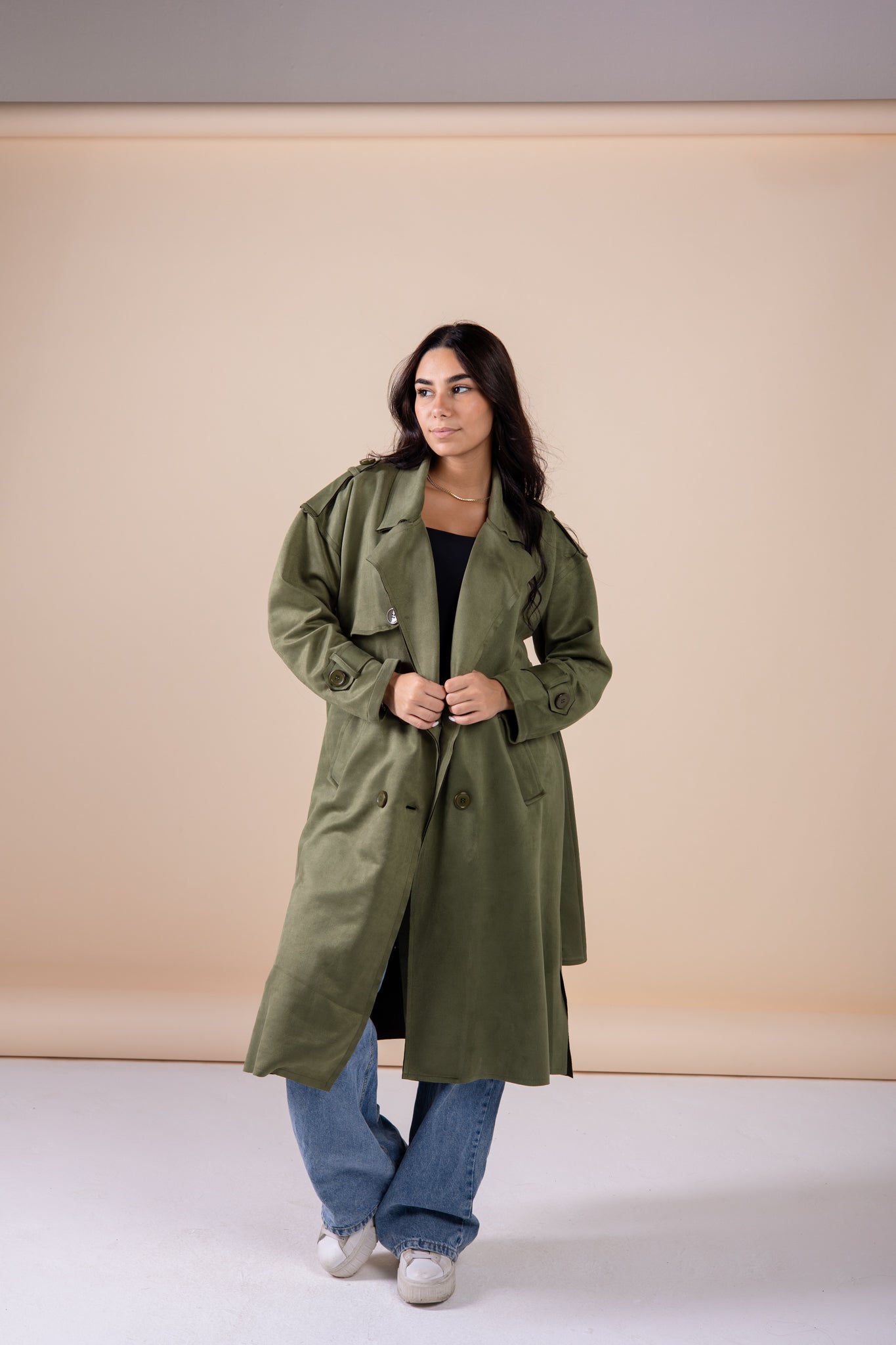 Suede manteau in olive