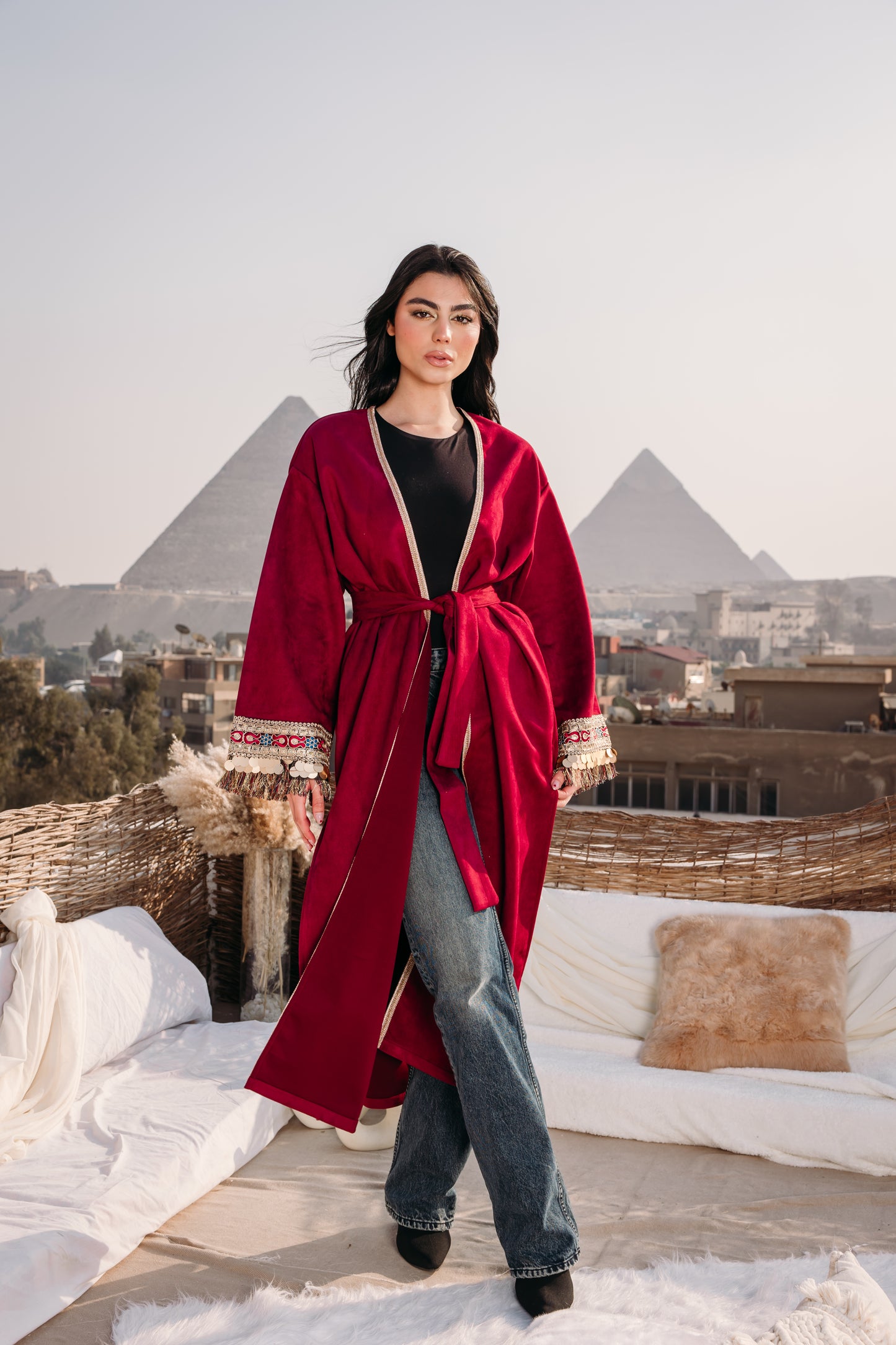 Indie suede kaftan in maroon
