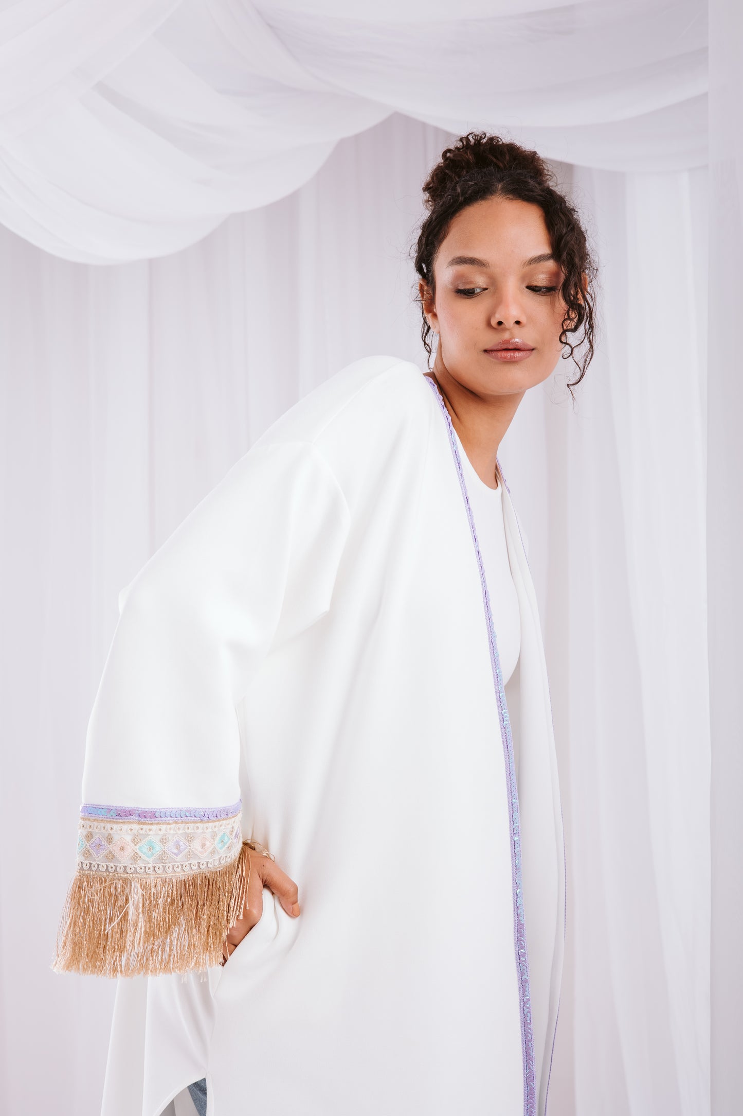 Nur suede kaftan in off-white