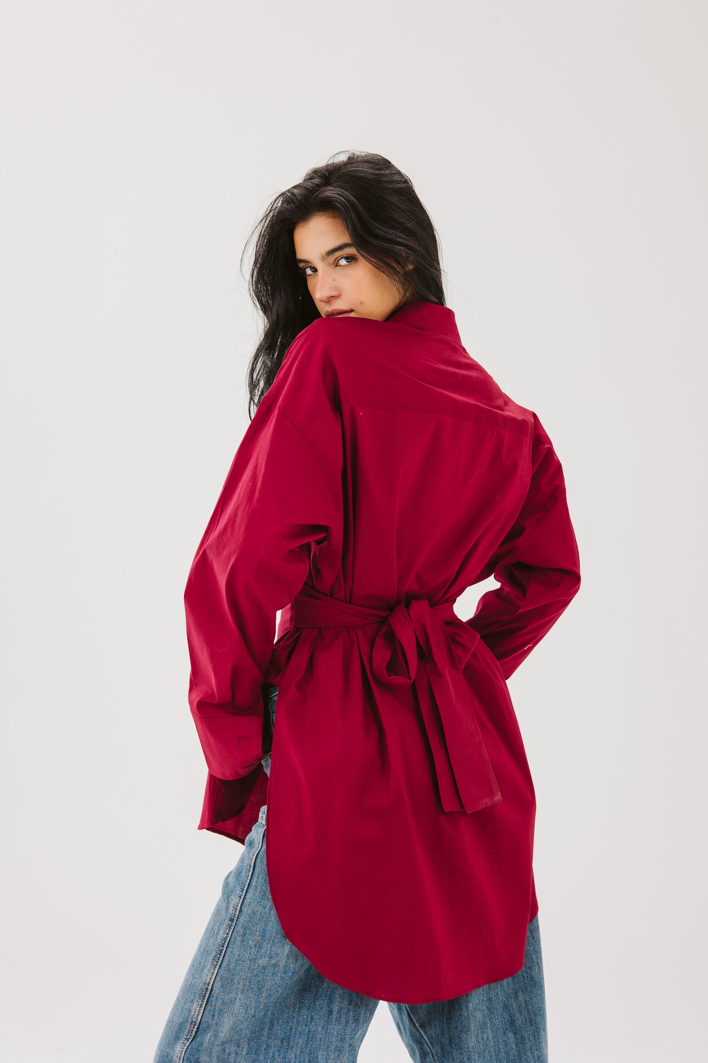 Ribbon chemise in maroon.