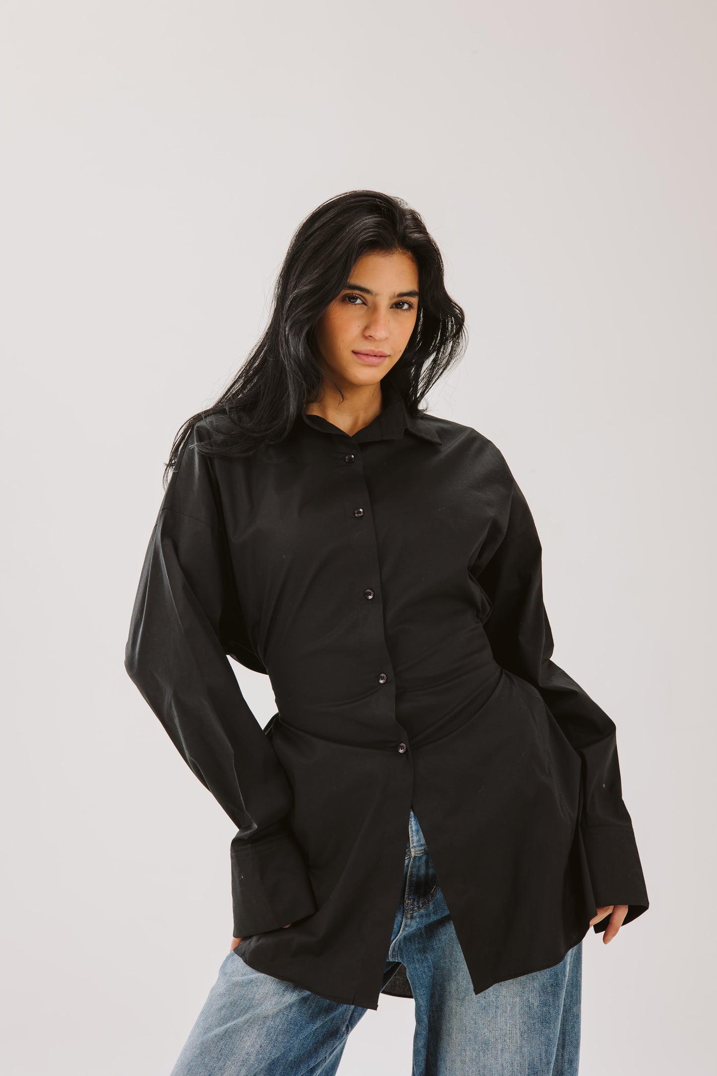 Ribbon chemise in black. (Available only at leilet el eid bazar)