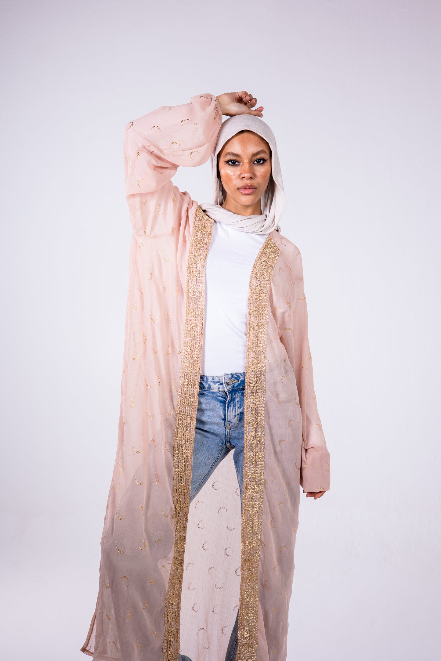 The crescent kaftan in powder pink