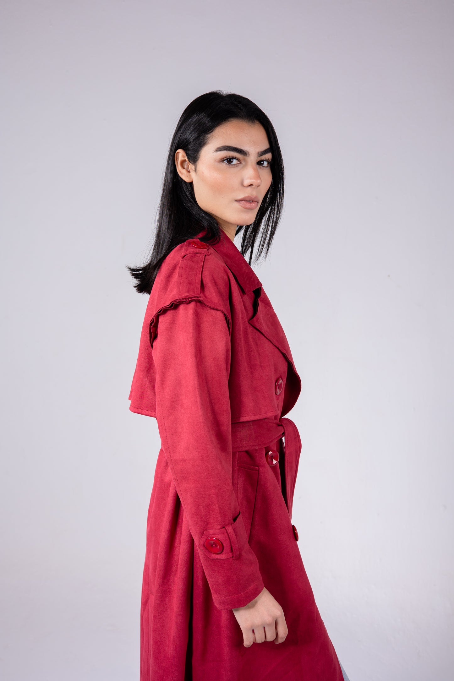 Suede manteau in red