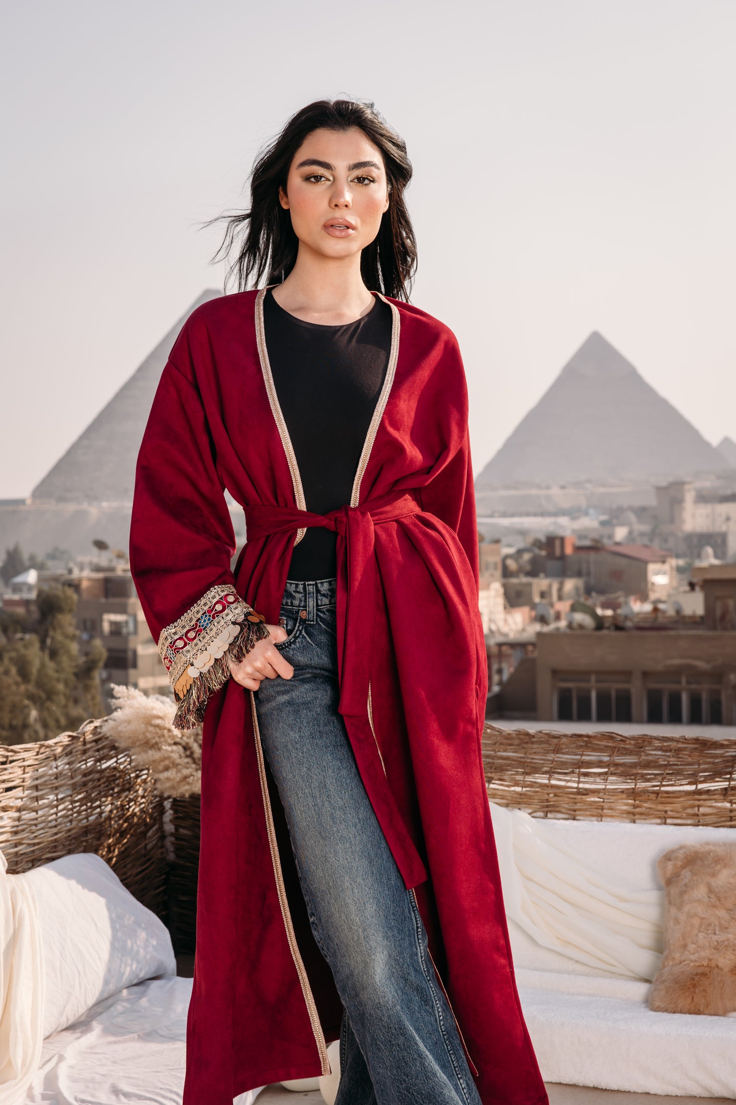 Indie suede kaftan in maroon