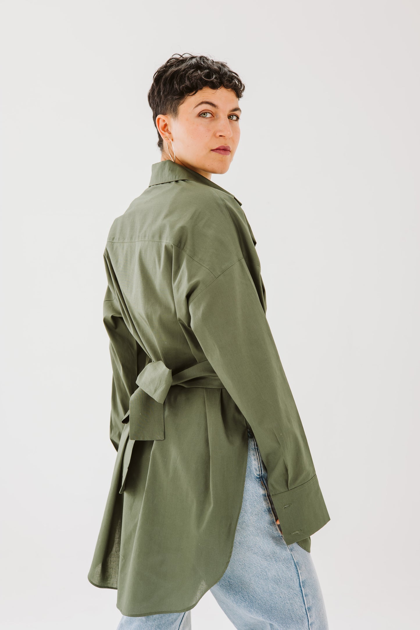 Ribbon chemise in Olive.
