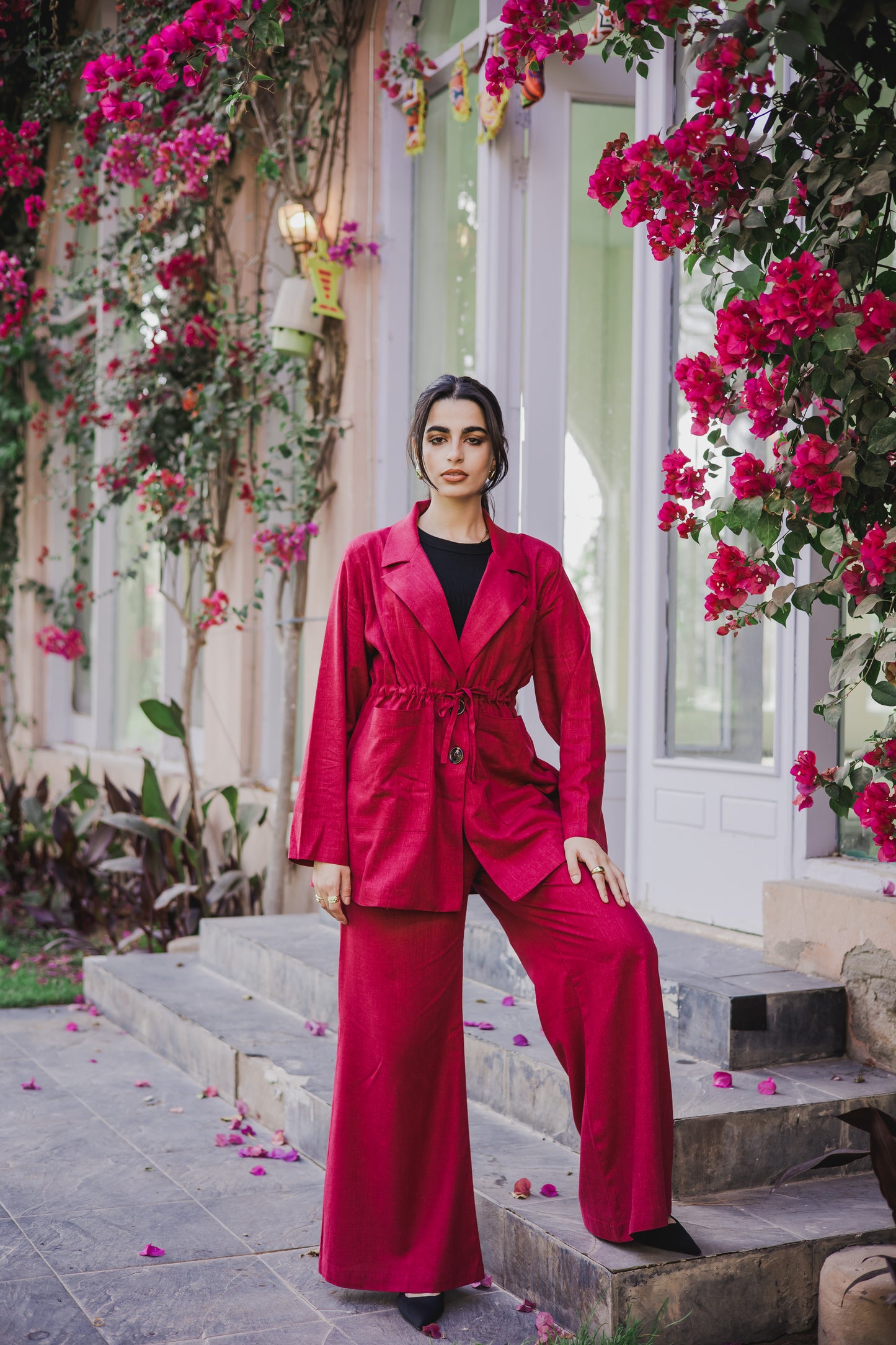 Linea blazer set in maroon