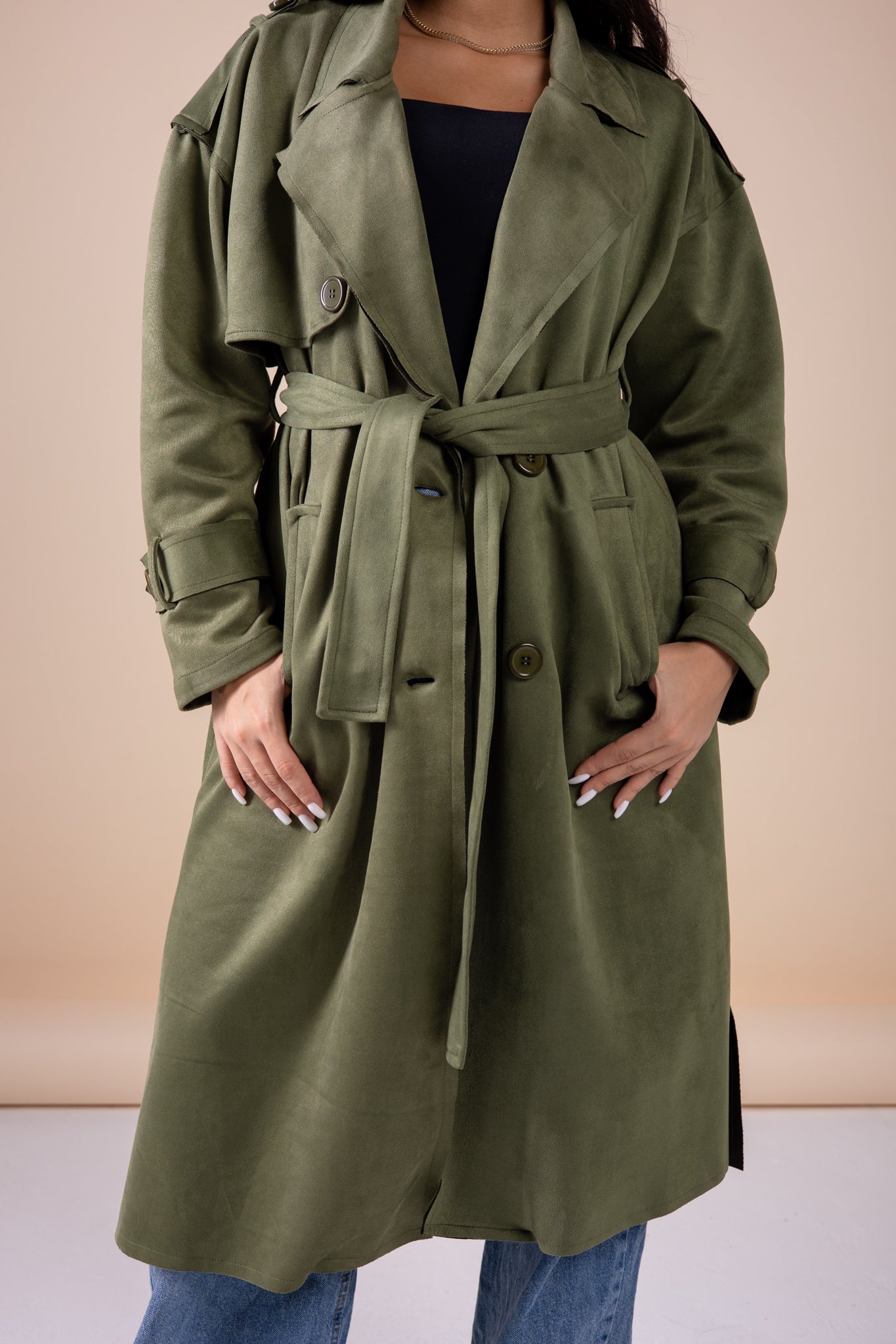 Suede manteau in olive