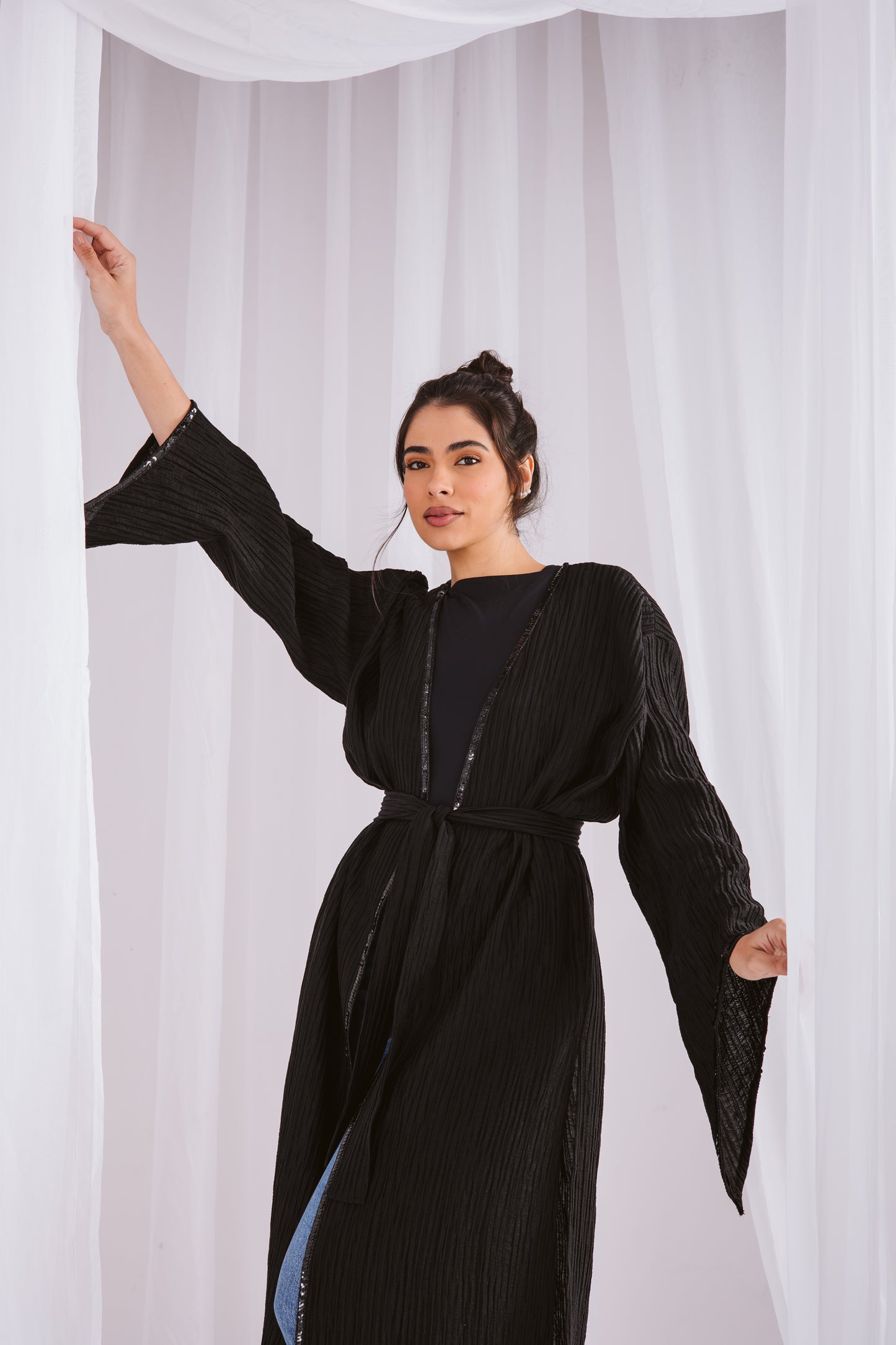 Crushed kaftan in black
