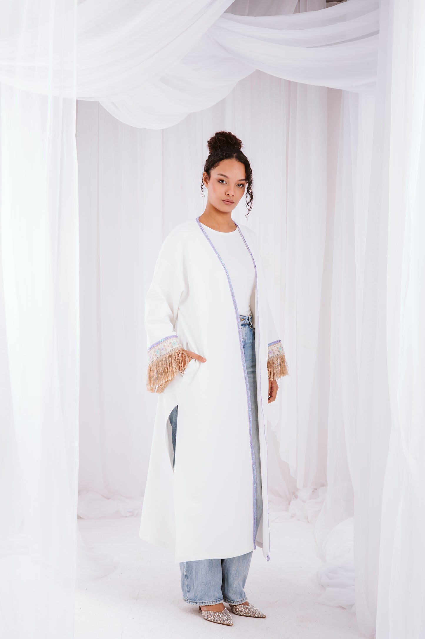 Nur suede kaftan in off-white