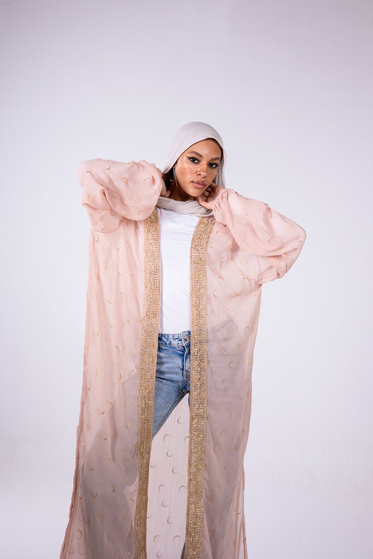 The crescent kaftan in powder pink