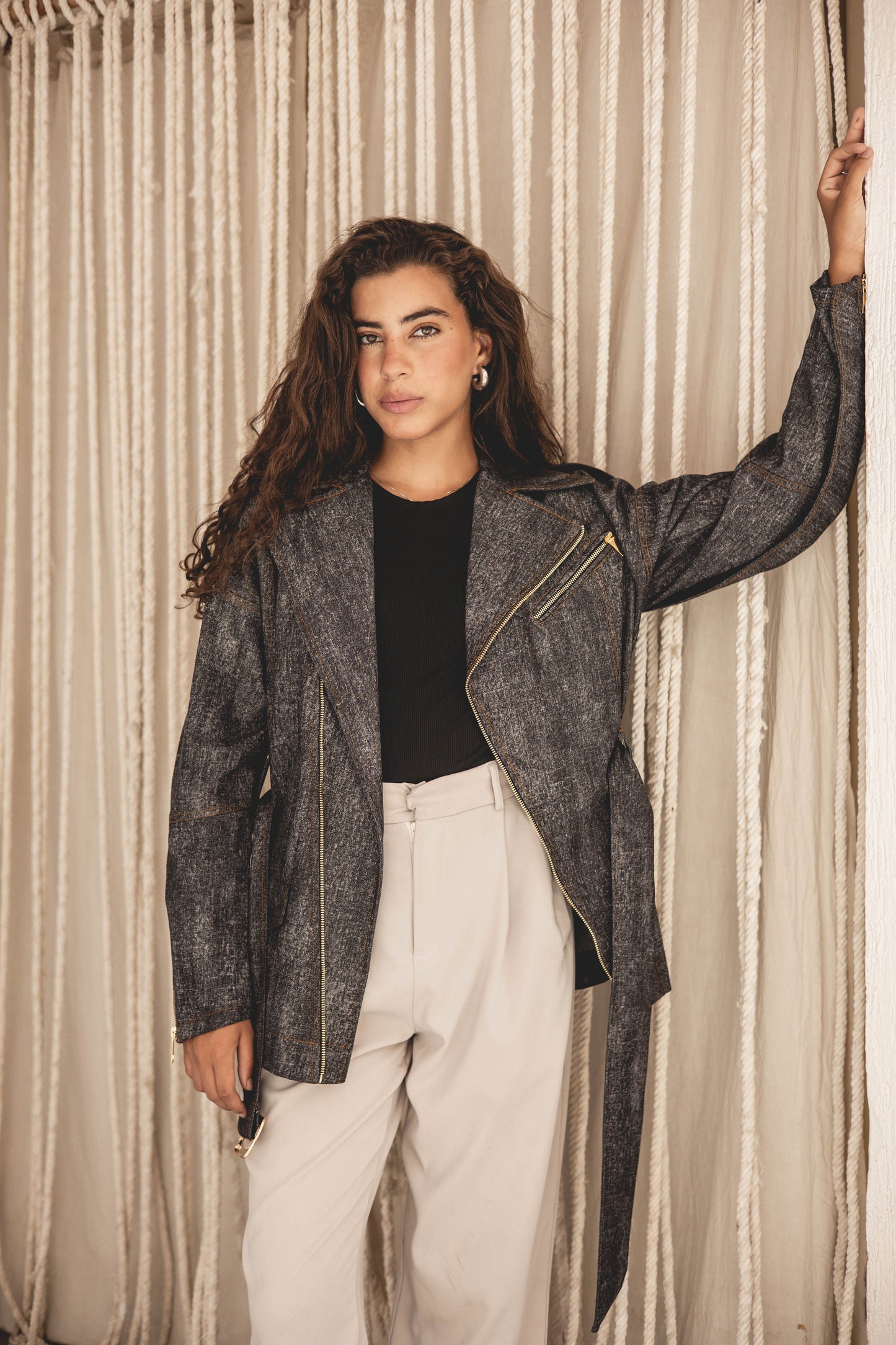 Zips&denim jacket in washed black