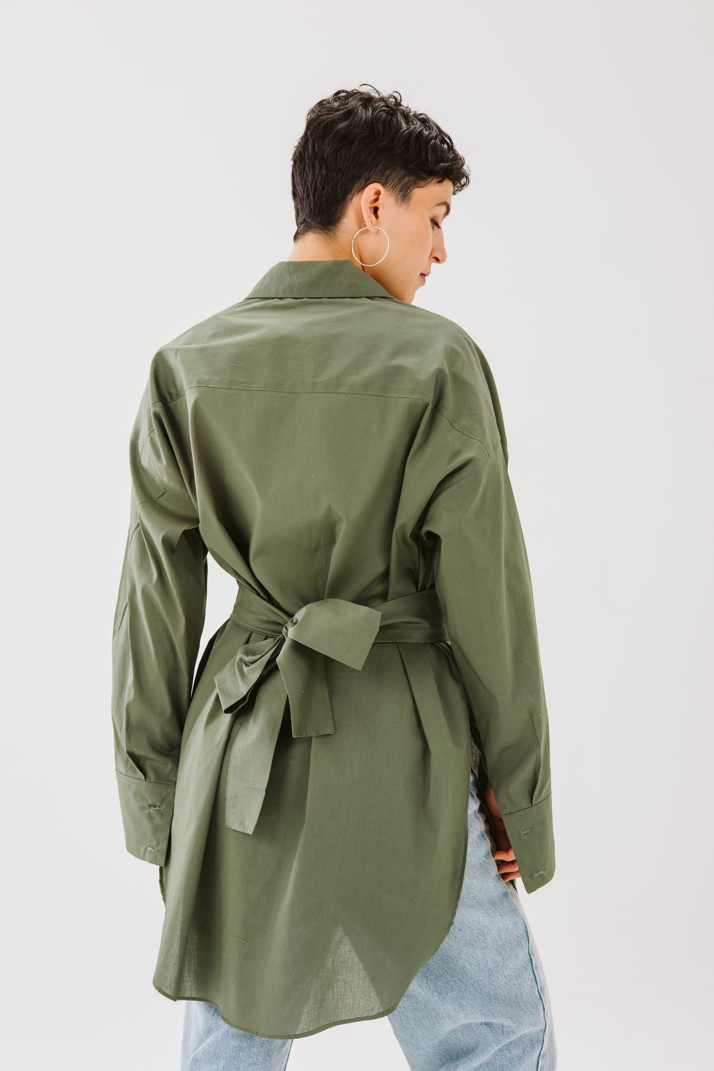 Ribbon chemise in Olive.