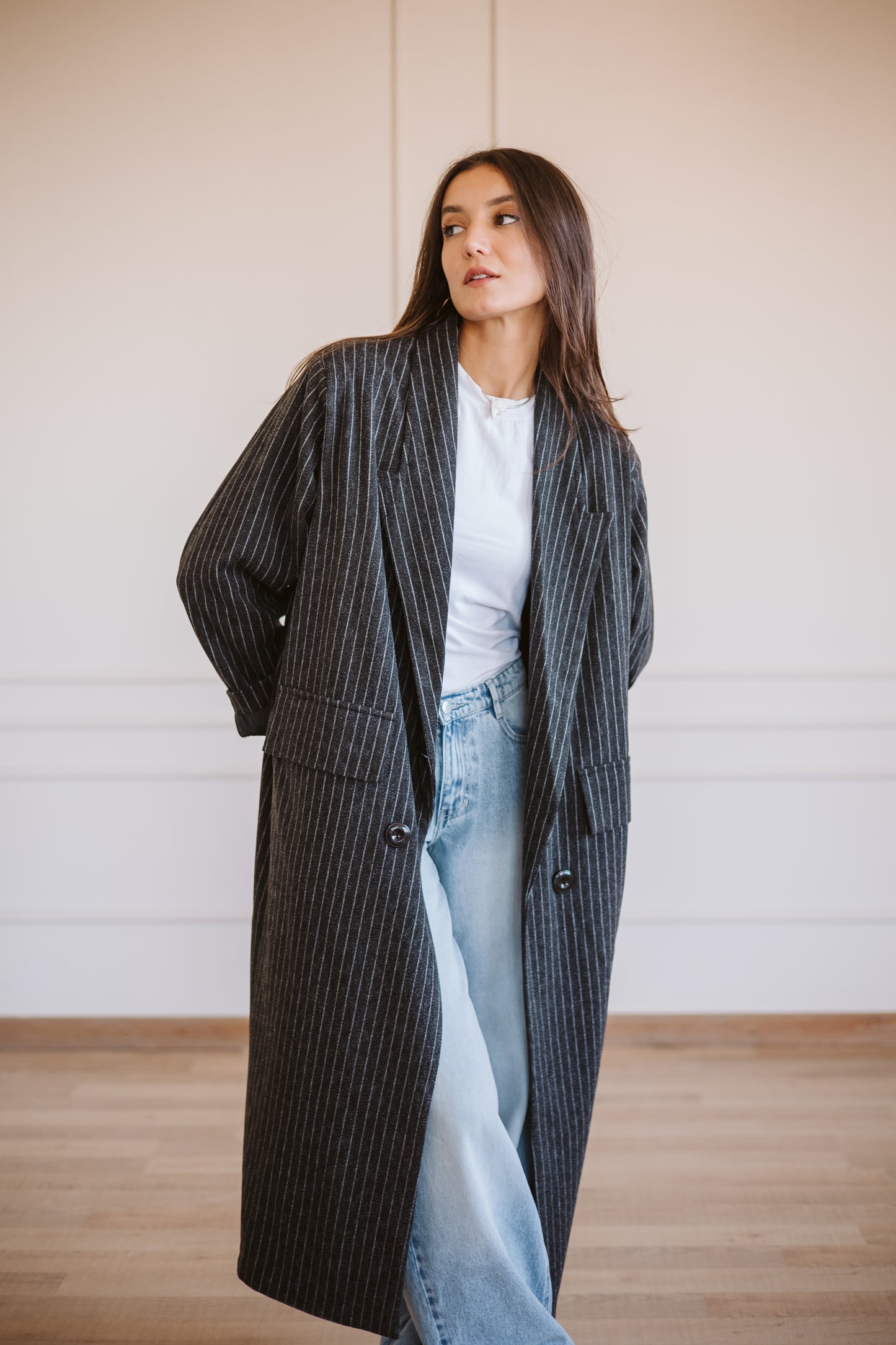 Plush coat in stripes