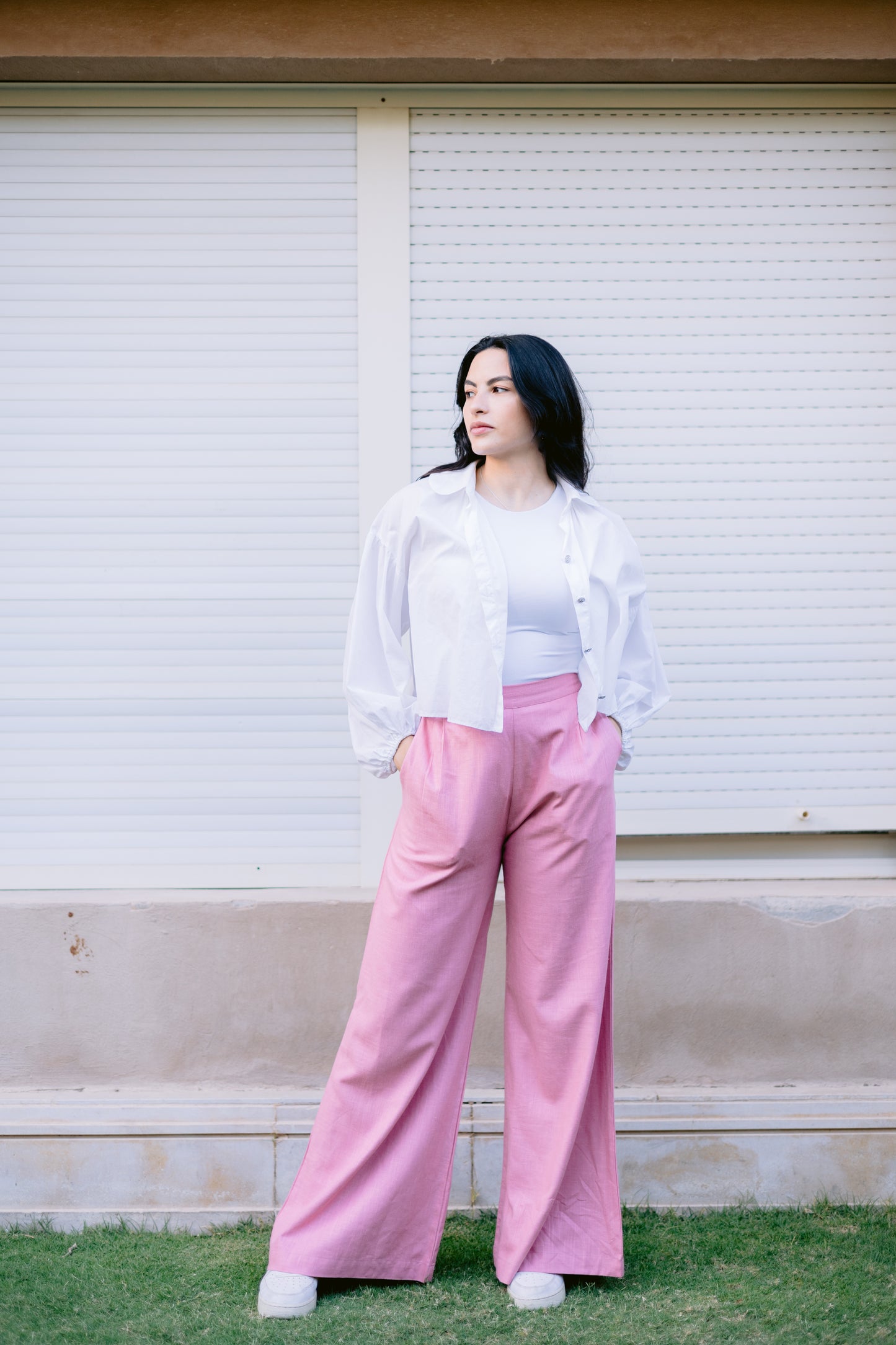 White cropped popplin chemise