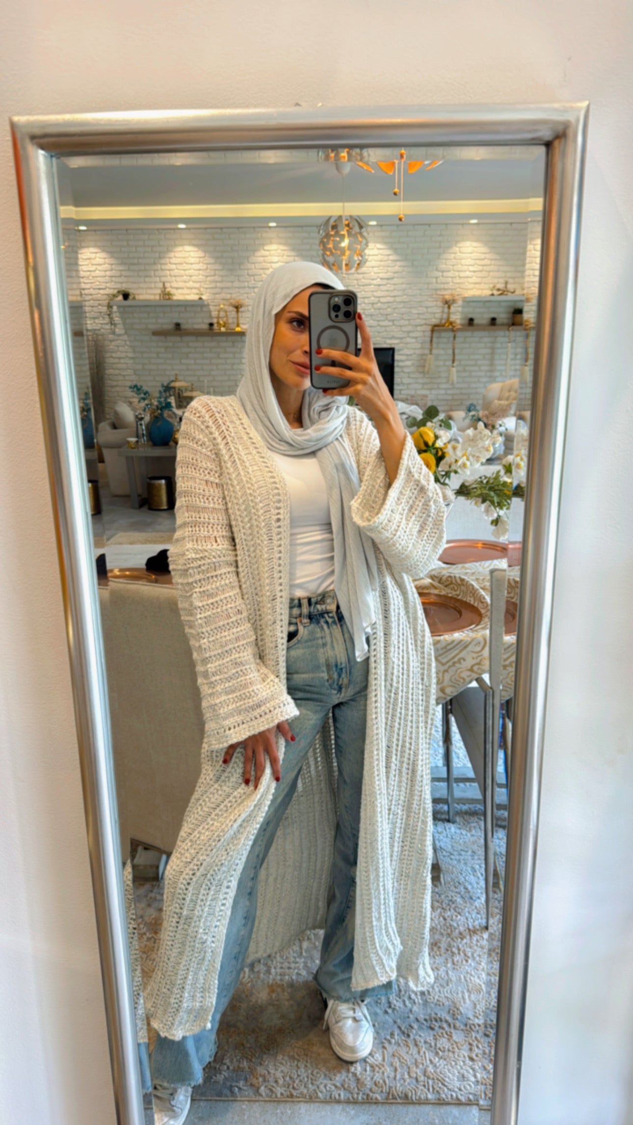 Knit cardigan in off-white