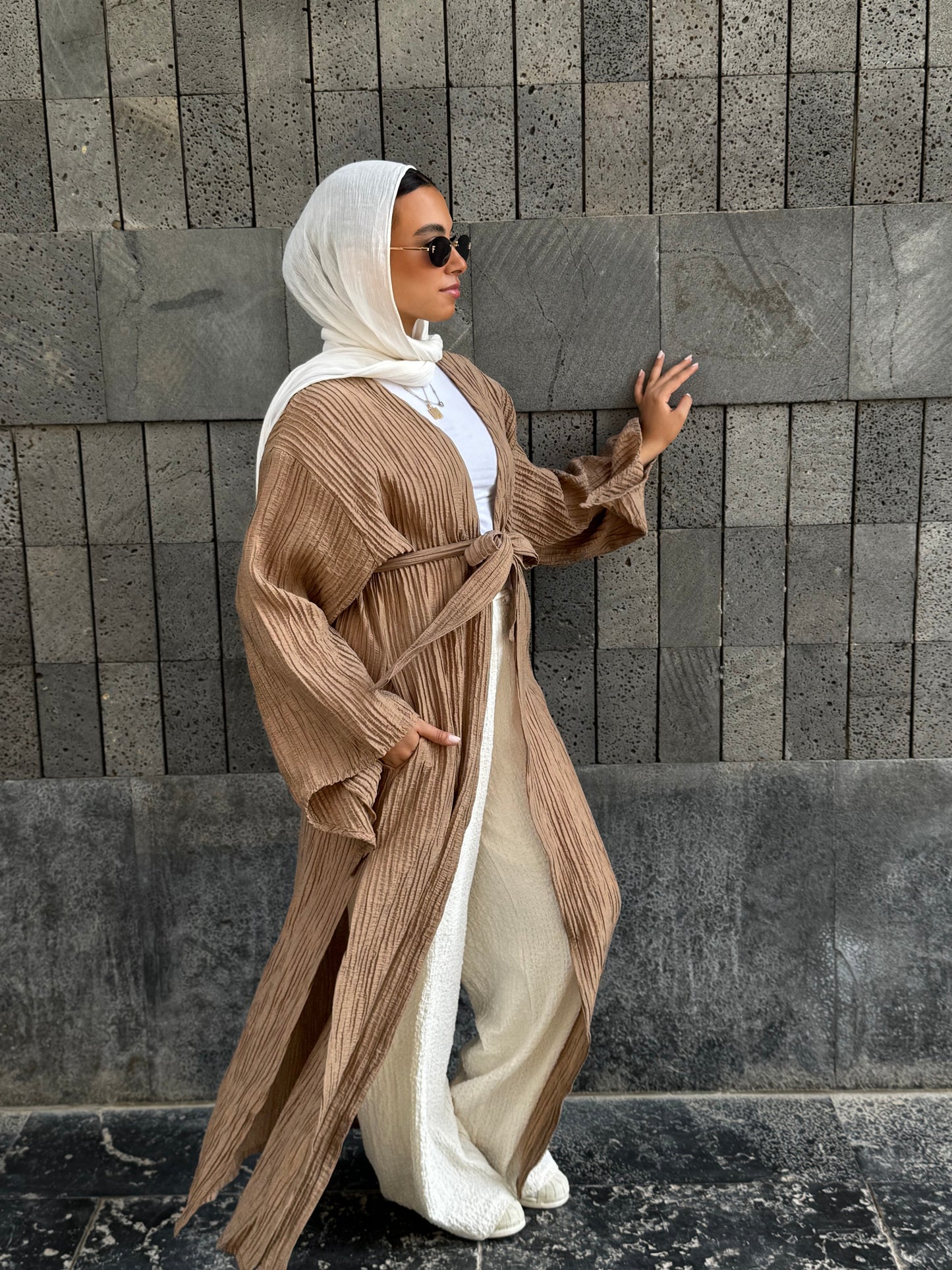 Crushed kimono in camel