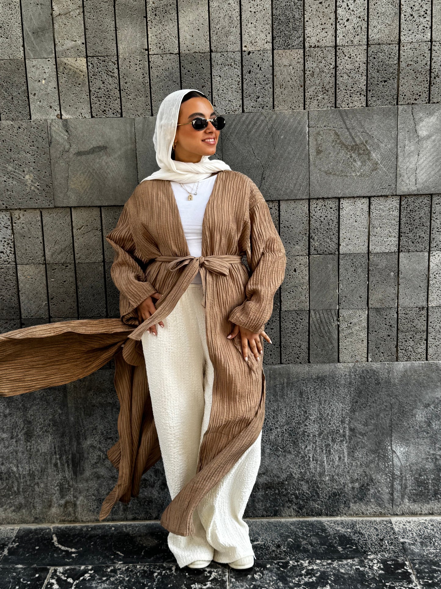 Crushed kimono in camel