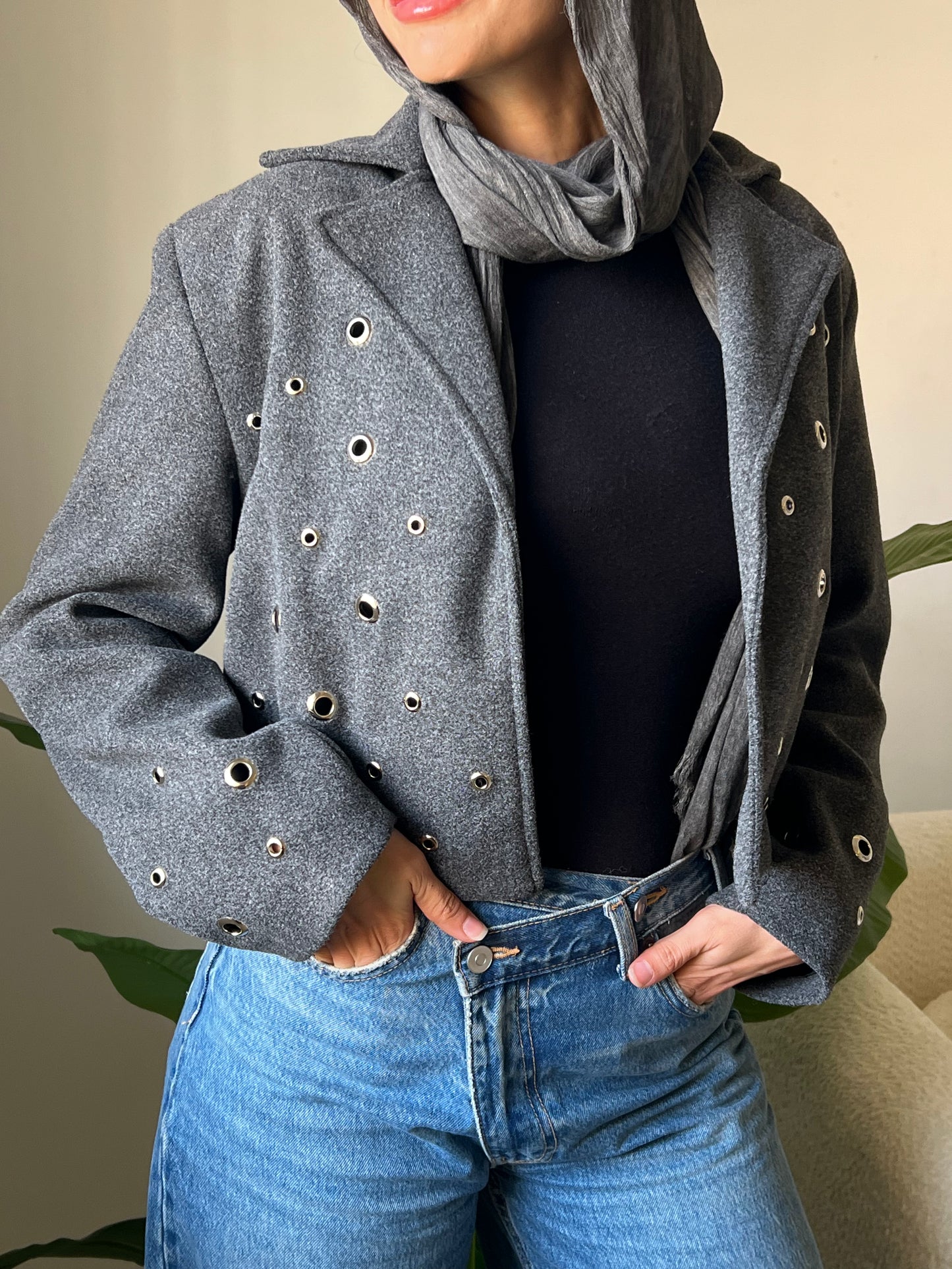 Pierced wool jacket in grey