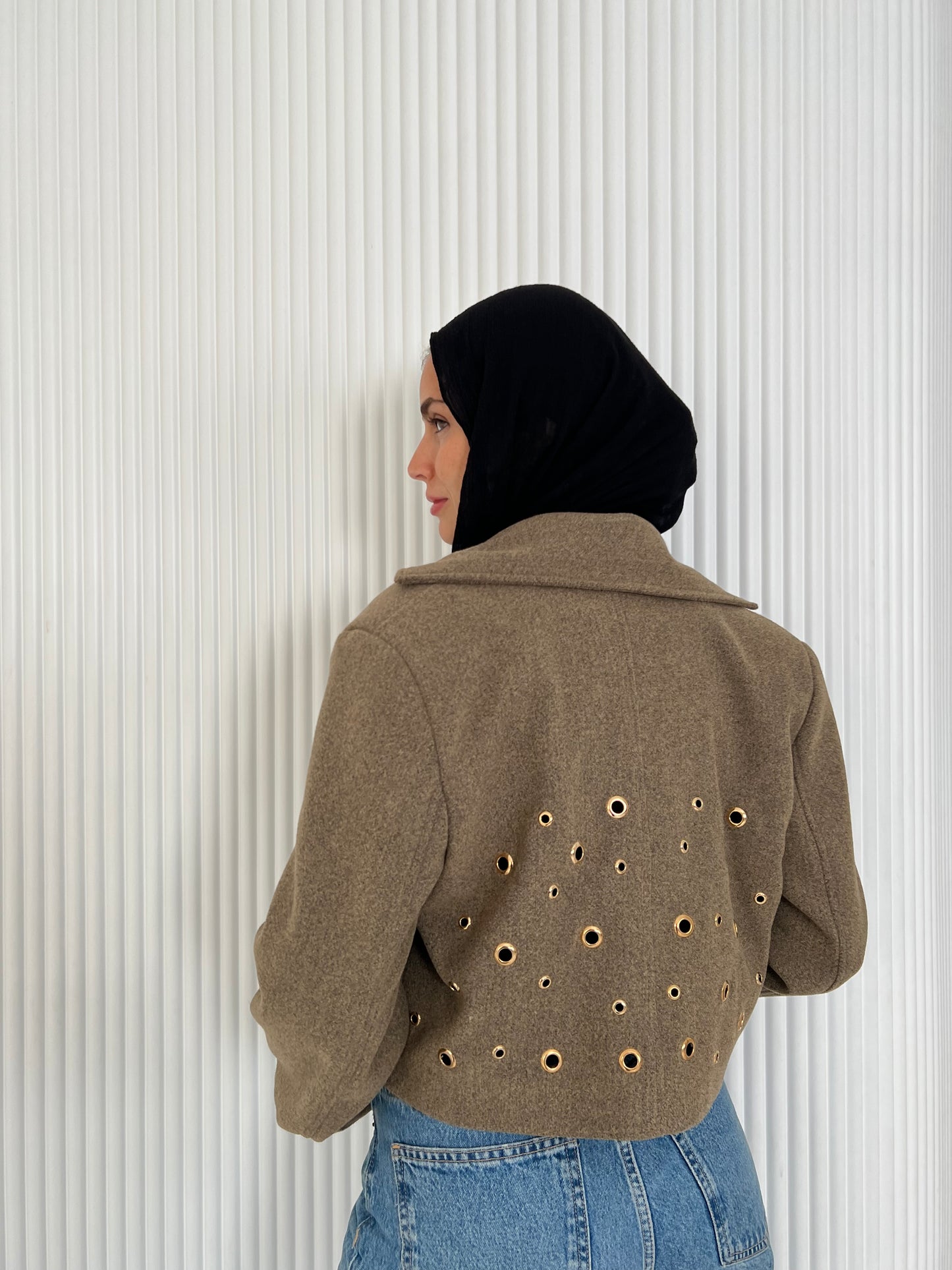 Pierced wool jacket in cafe