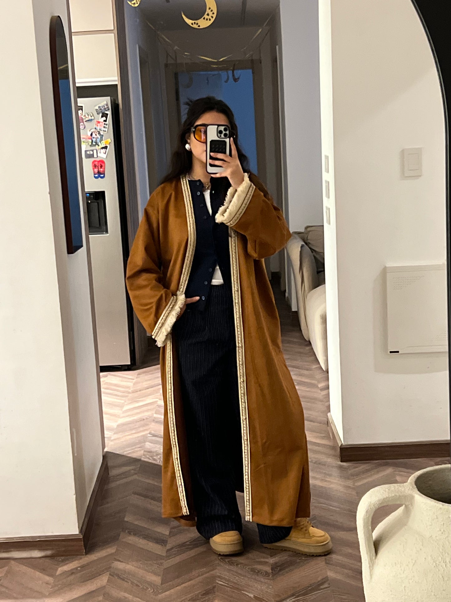 Seuede kaftan in camel
