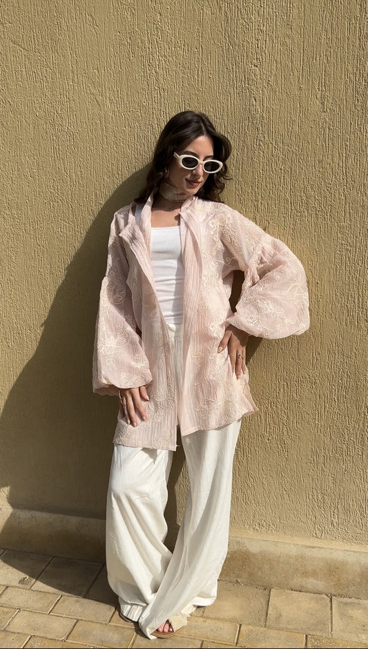 Puffy embroidered cardigan in Rose
