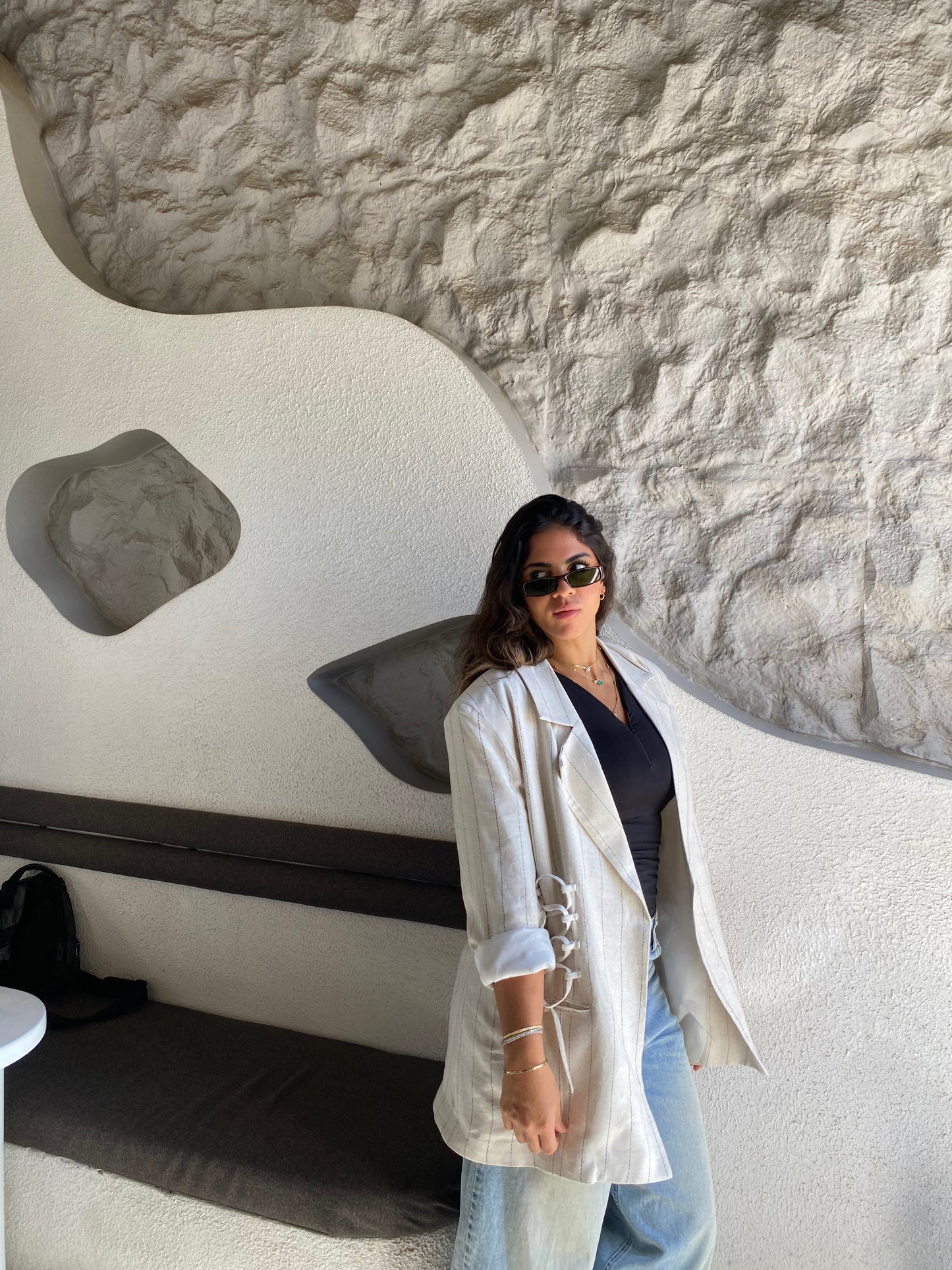 Side Lace up Blazer in Off-white