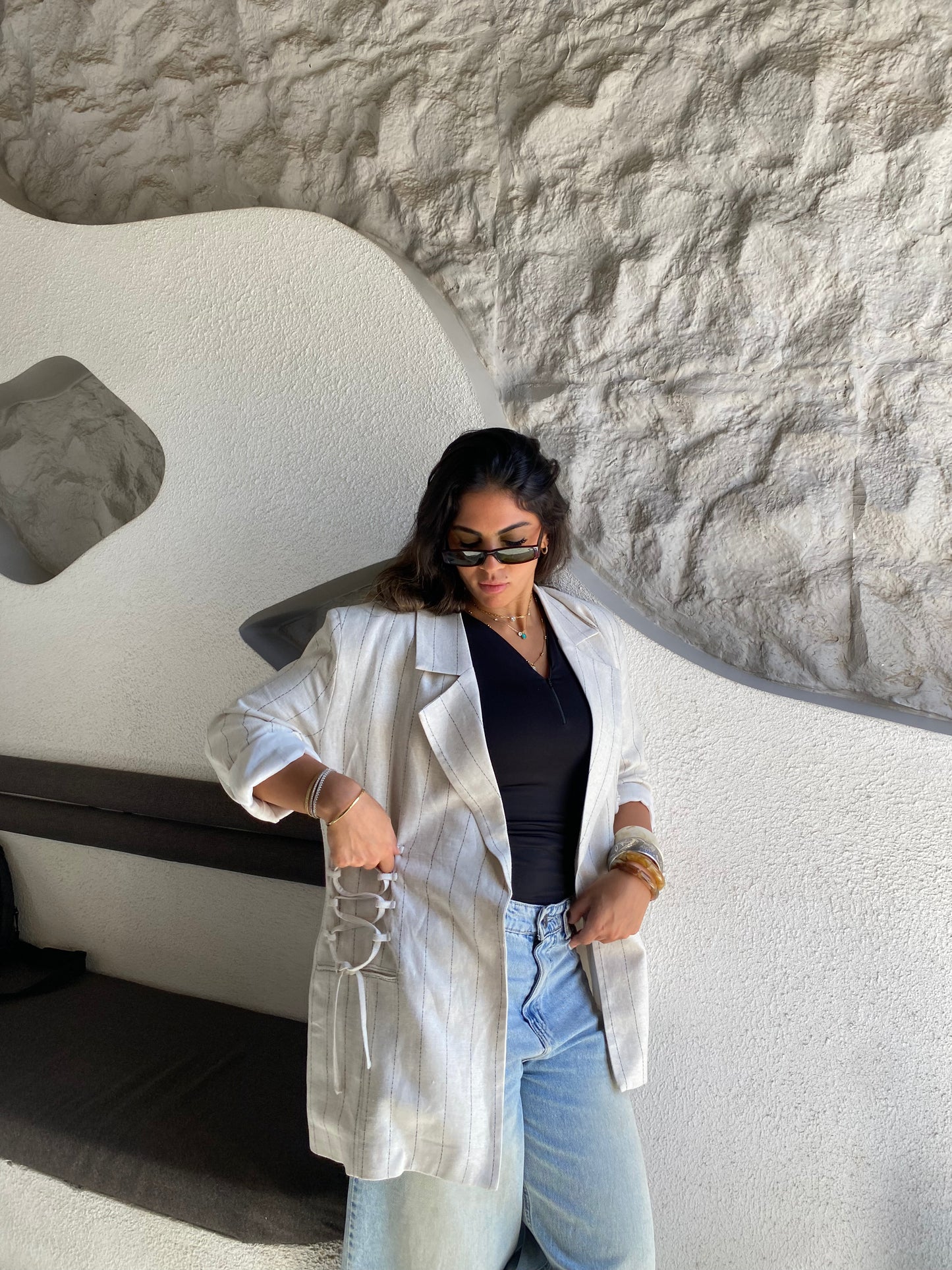Side Lace up Blazer in Off-white