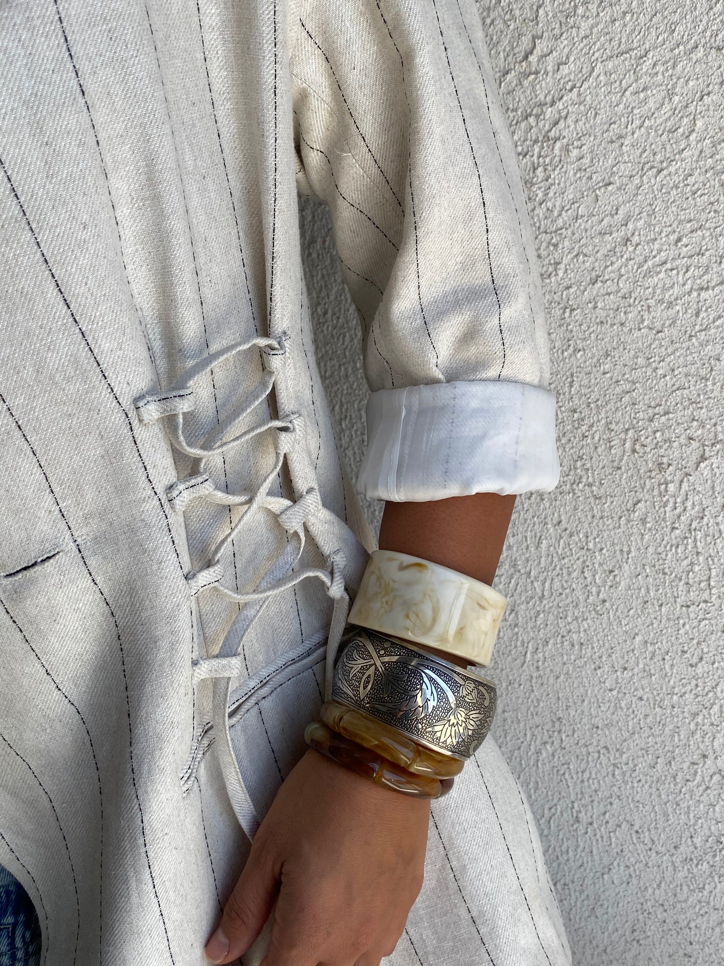 Side Lace up Blazer in Off-white