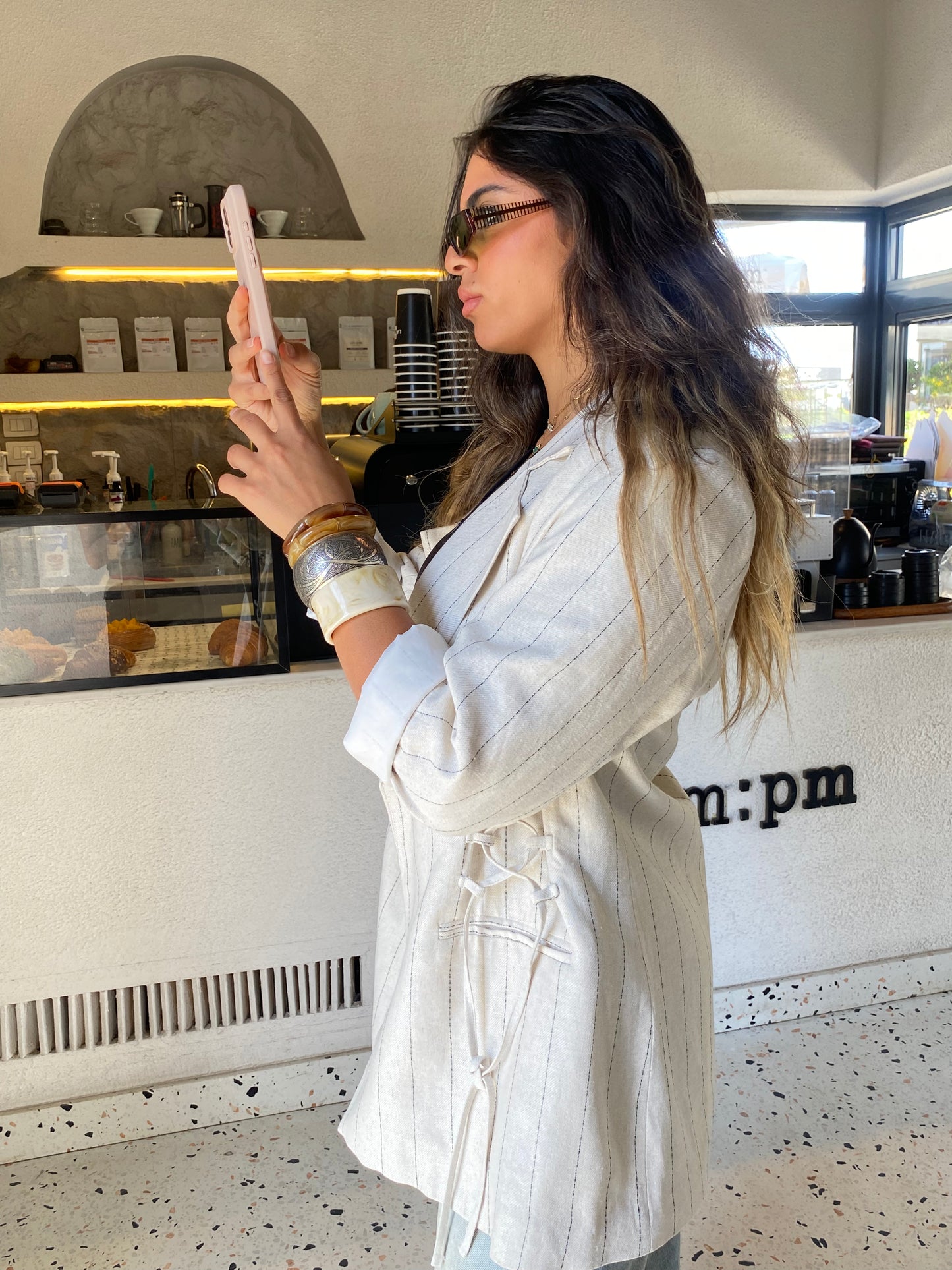 Side Lace up Blazer in Off-white
