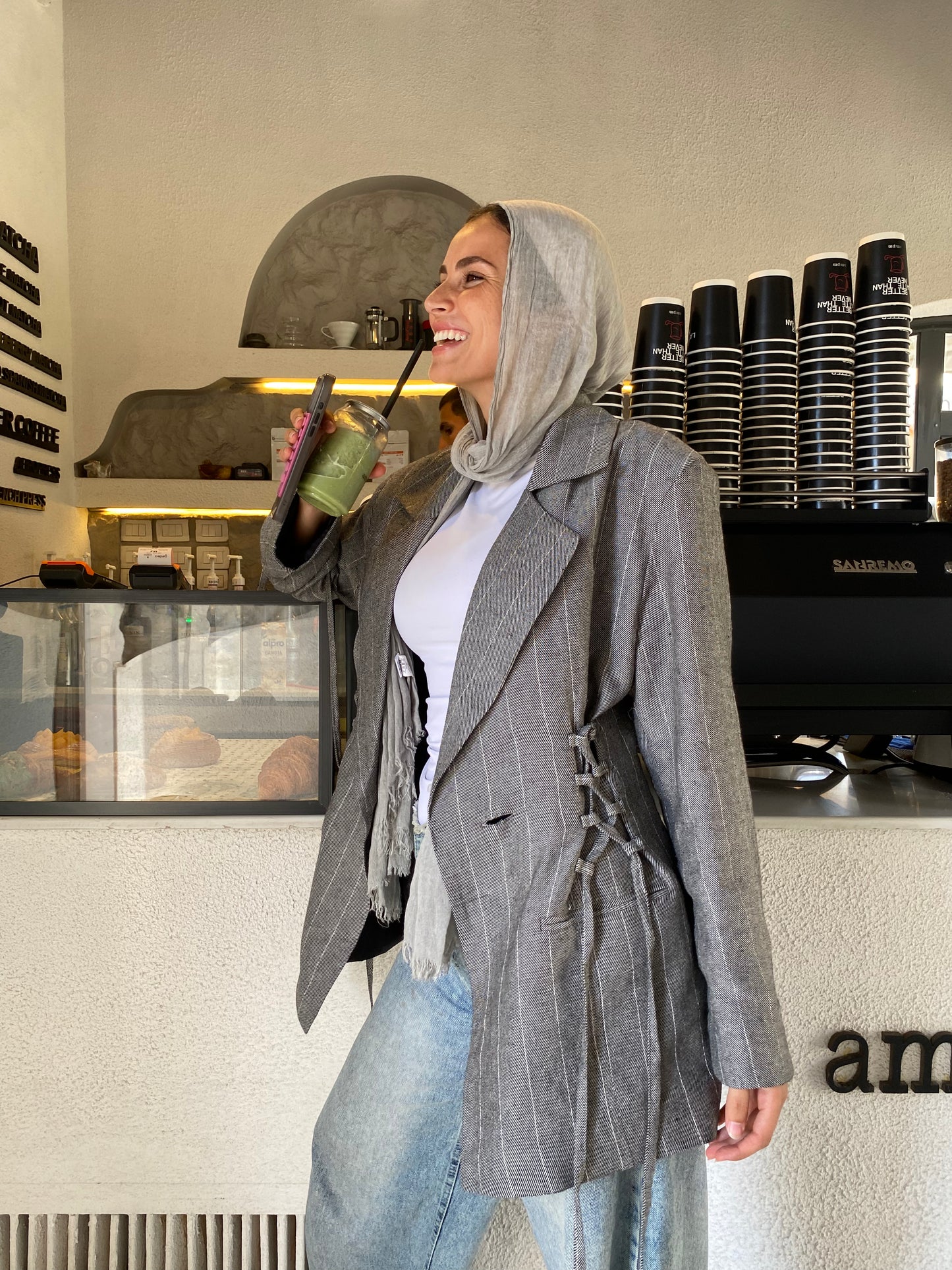 Side Lace up Blazer in grey