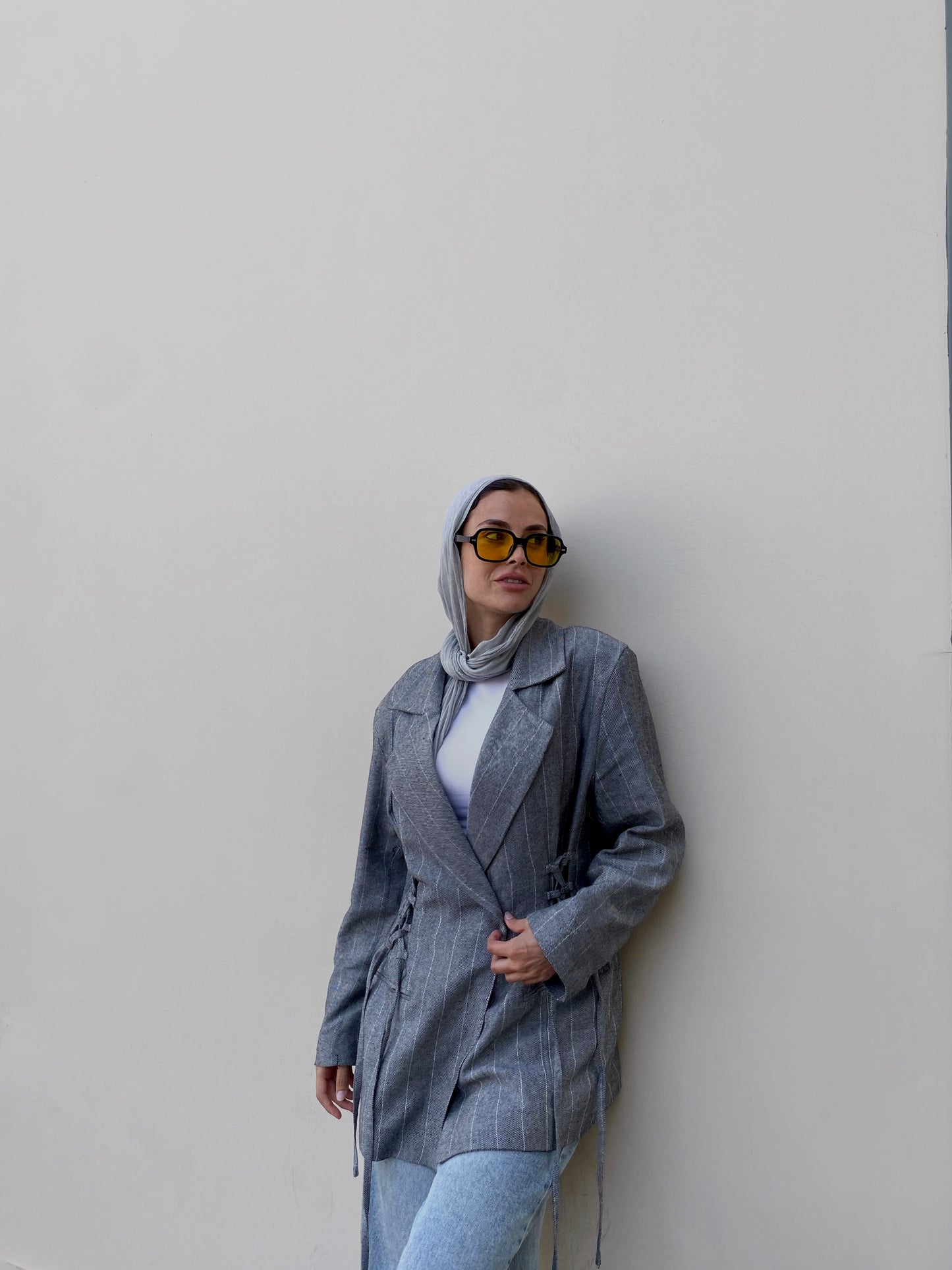 Side Lace up Blazer in grey